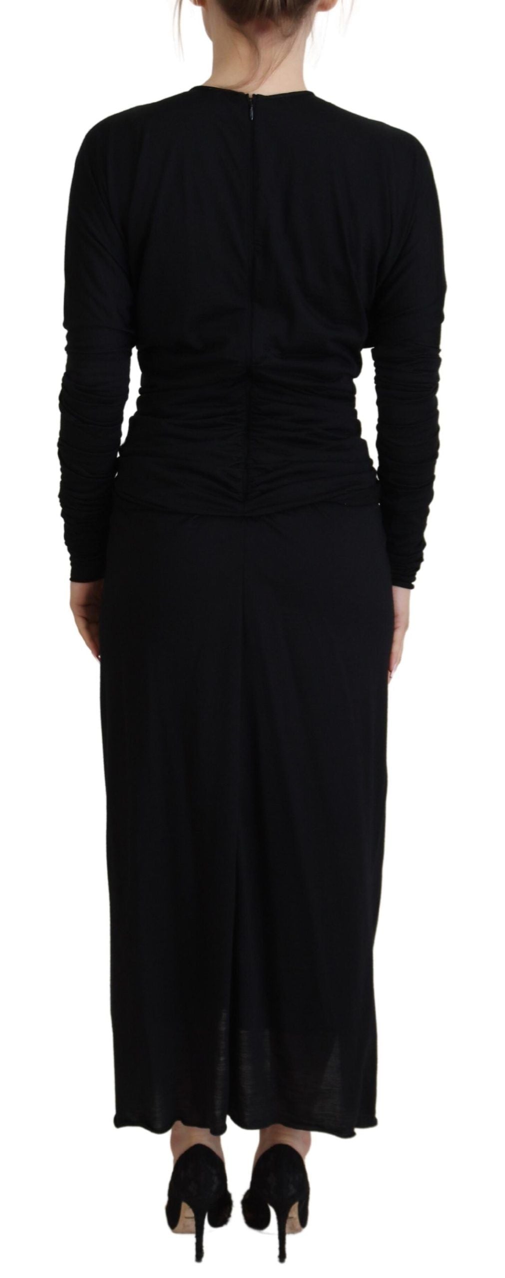Black Sheath Midi Gown Wool Wrap Dress Dress Dolce & Gabbana