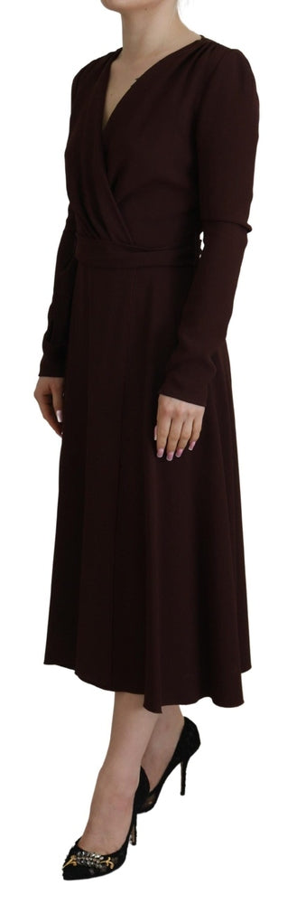 Brown Wrap Long Sleeve Midi Stretch Dress Dress Dolce & Gabbana