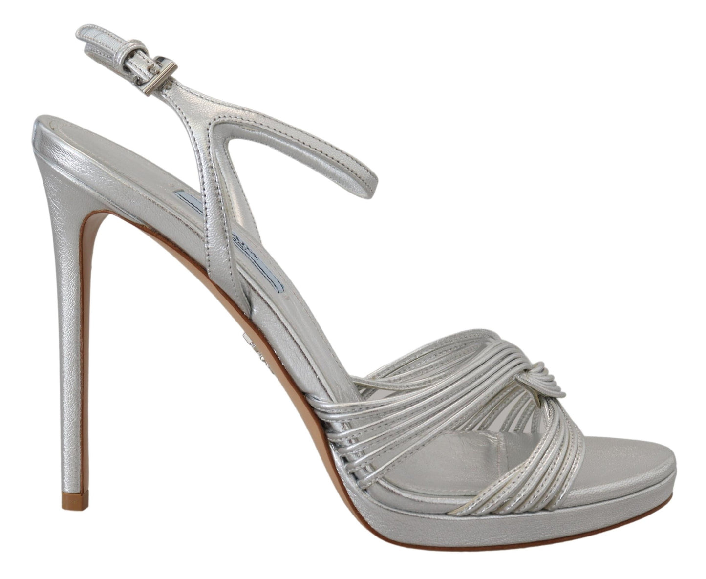 Silver Leather Sandals Ankle Strap Heels Stiletto Shoes Prada