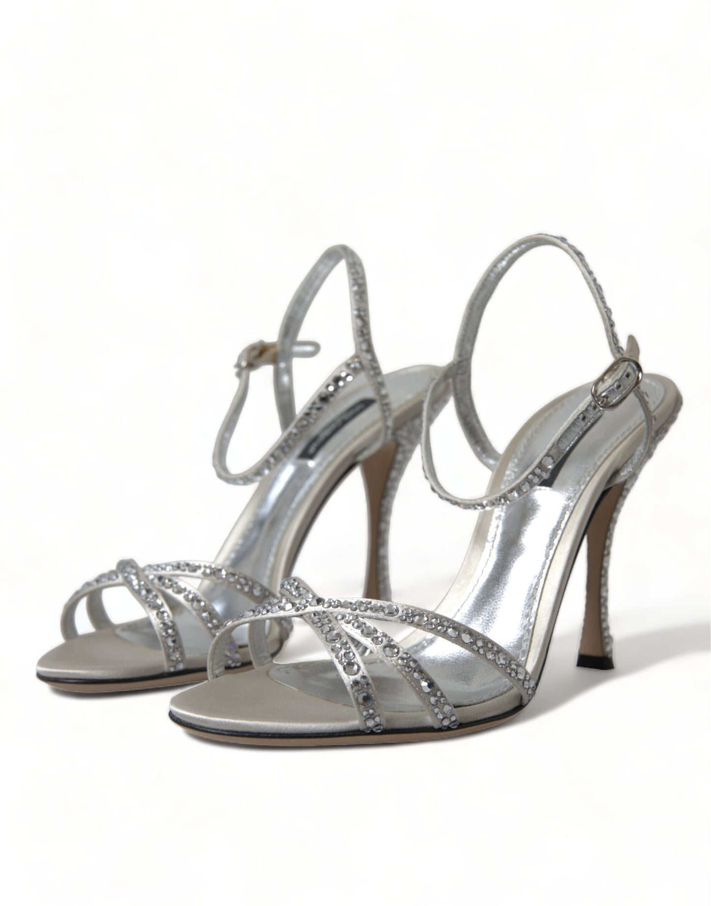 Silver Crystal Ankle Strap Sandals Shoes Shoes Dolce & Gabbana