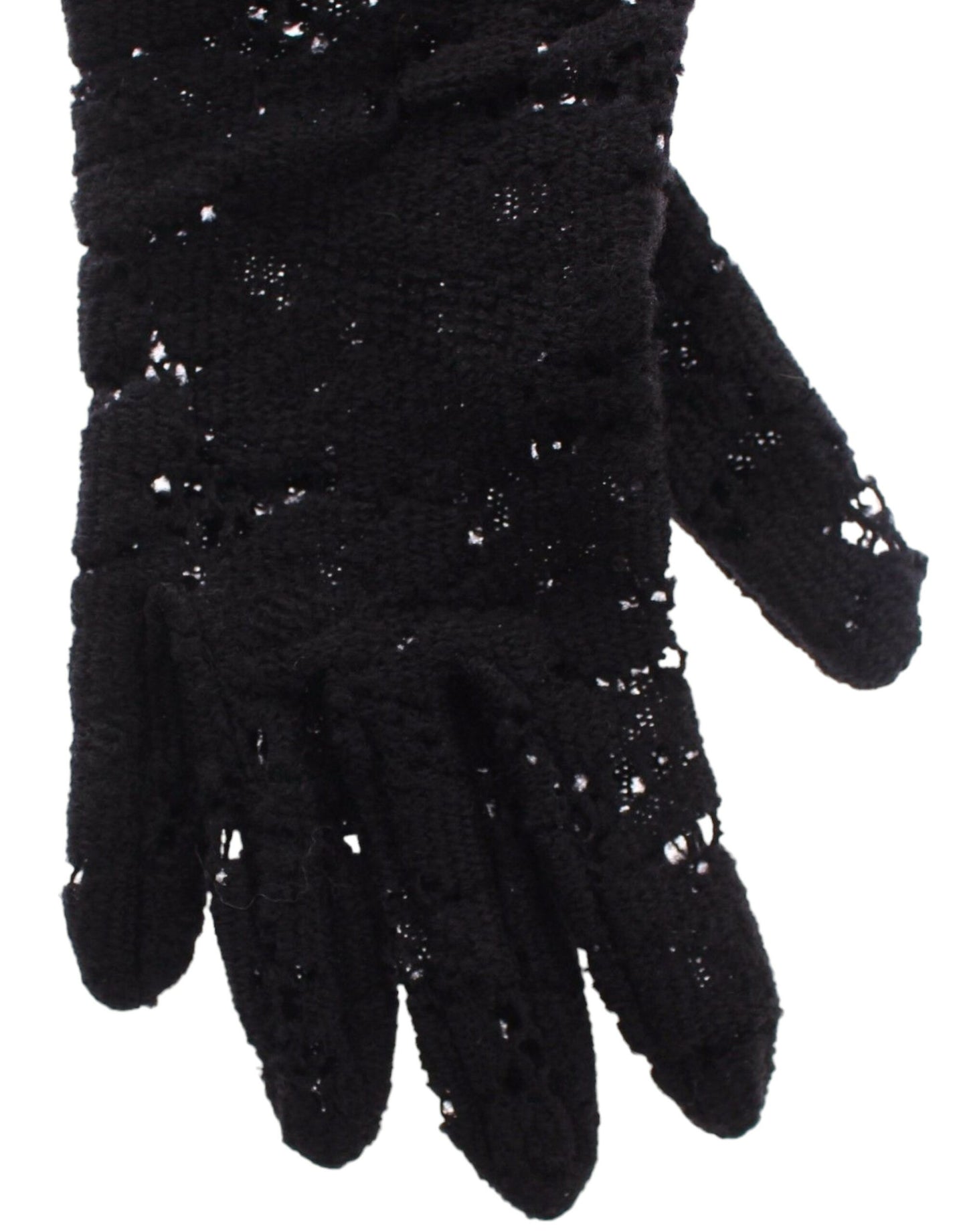 Black Lace Wool Lambskin Fur Elbow Gloves Gloves Dolce & Gabbana