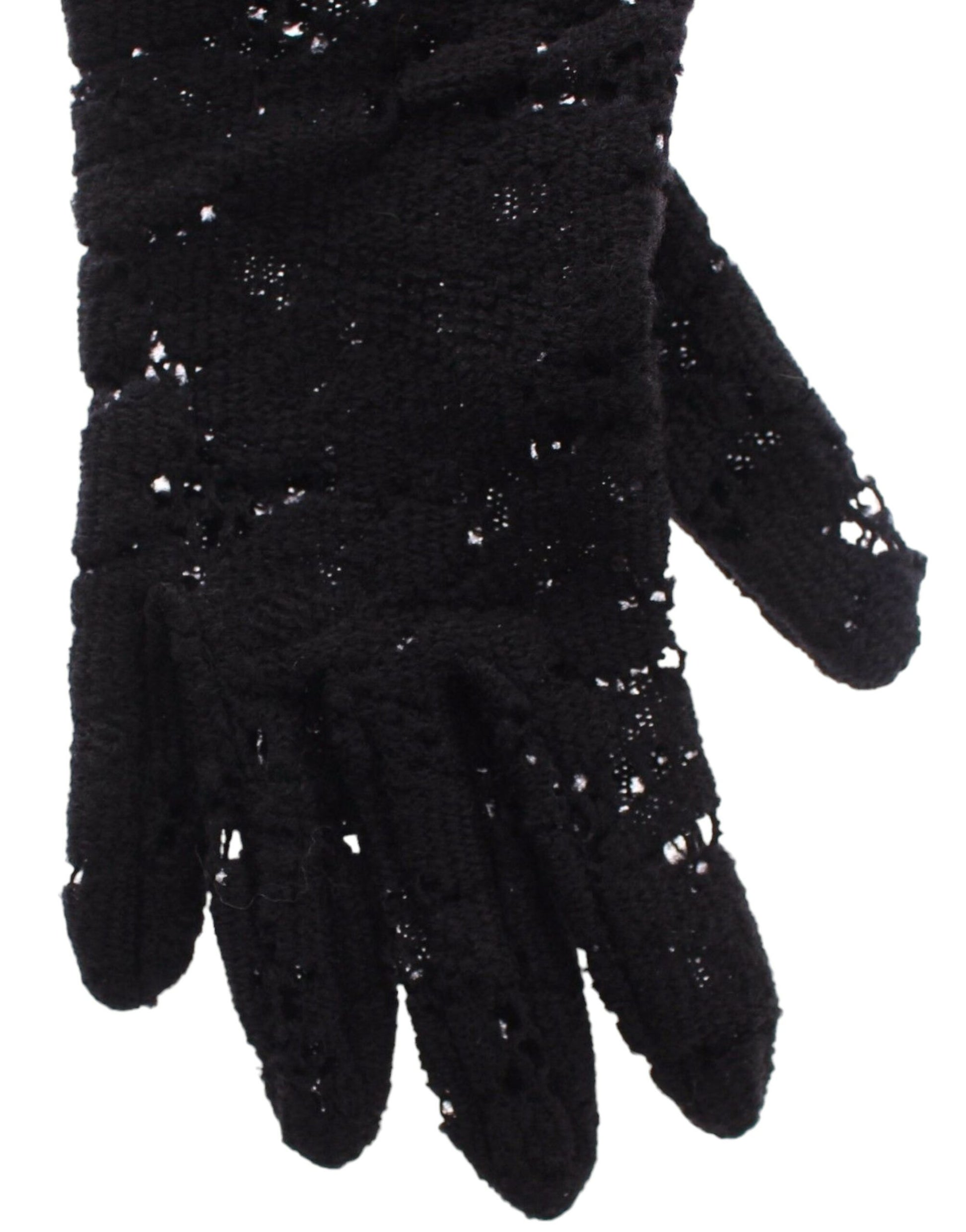 Black Lace Wool Lambskin Fur Elbow Gloves Gloves Dolce & Gabbana