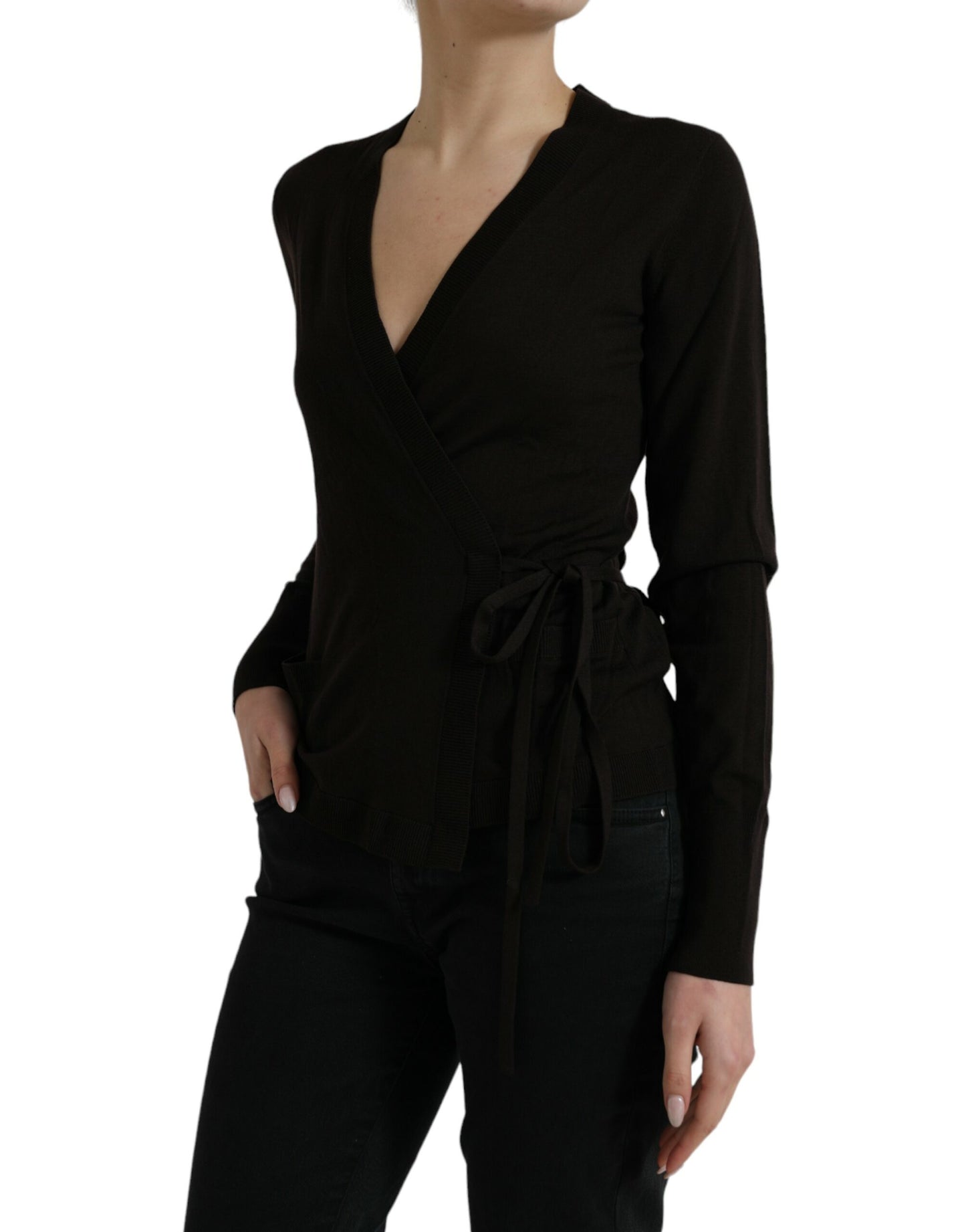 Black Wool V-neck Crossed Cardigan Sweater Knitwear Dolce & Gabbana