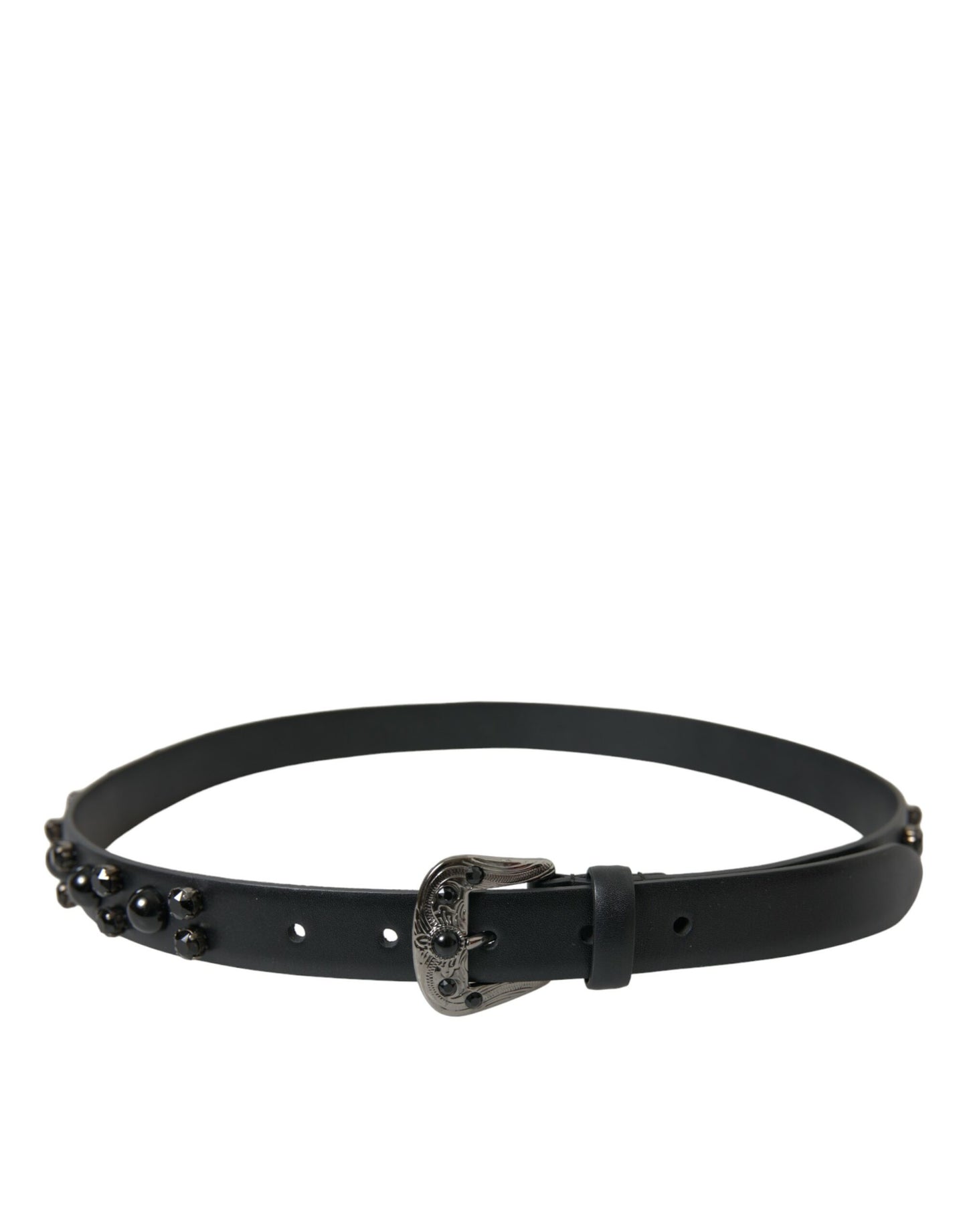 Black Embellished Leather Engraved Buckle Belt Belt Dolce & Gabbana