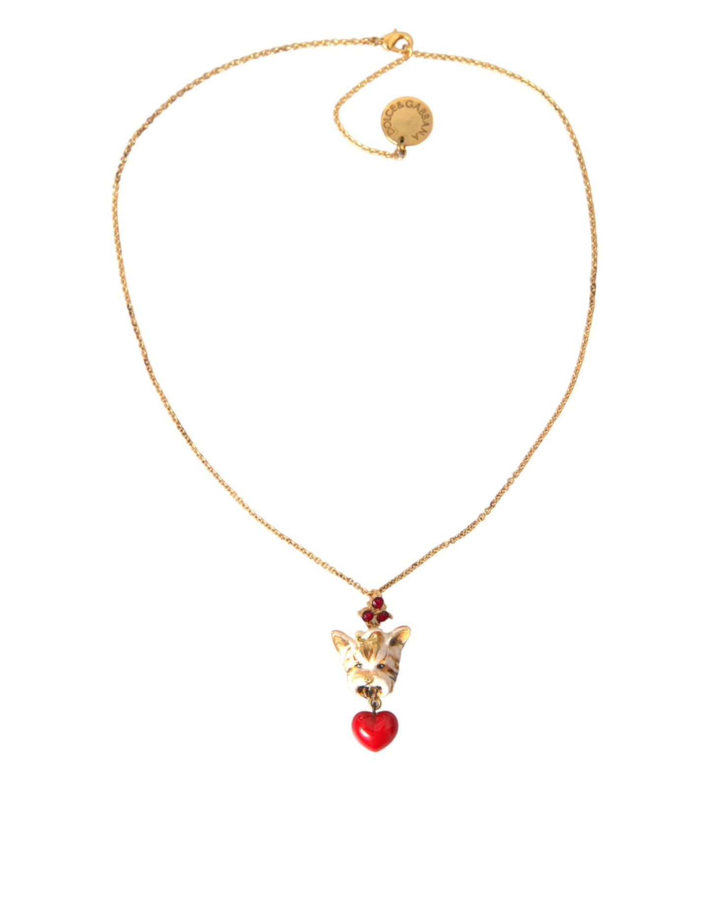 Gold Brass Chain Dog Heart Pendant Charm Necklace Jewelry Dolce & Gabbana