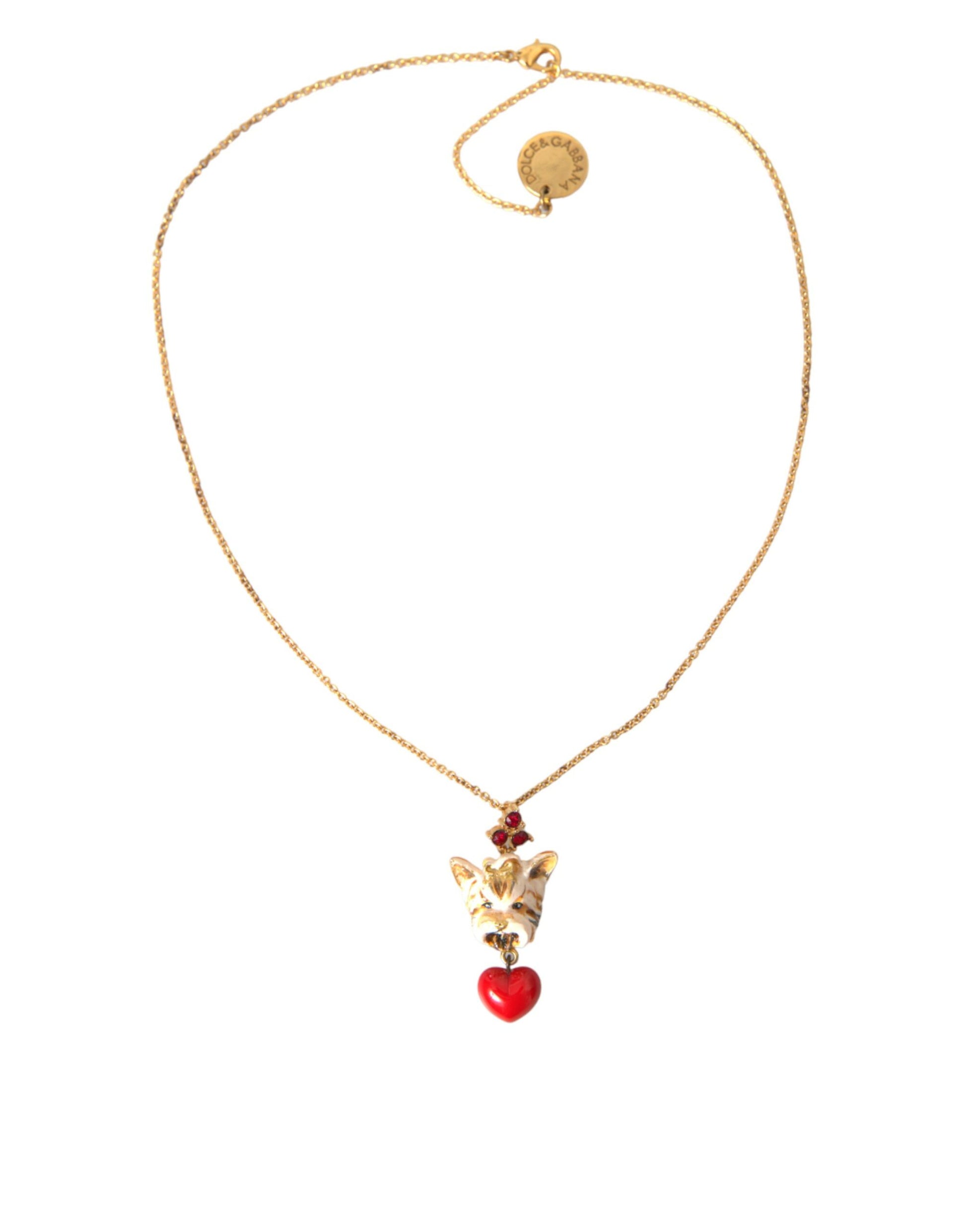 Gold Brass Chain Dog Heart Pendant Charm Necklace Jewelry Dolce & Gabbana