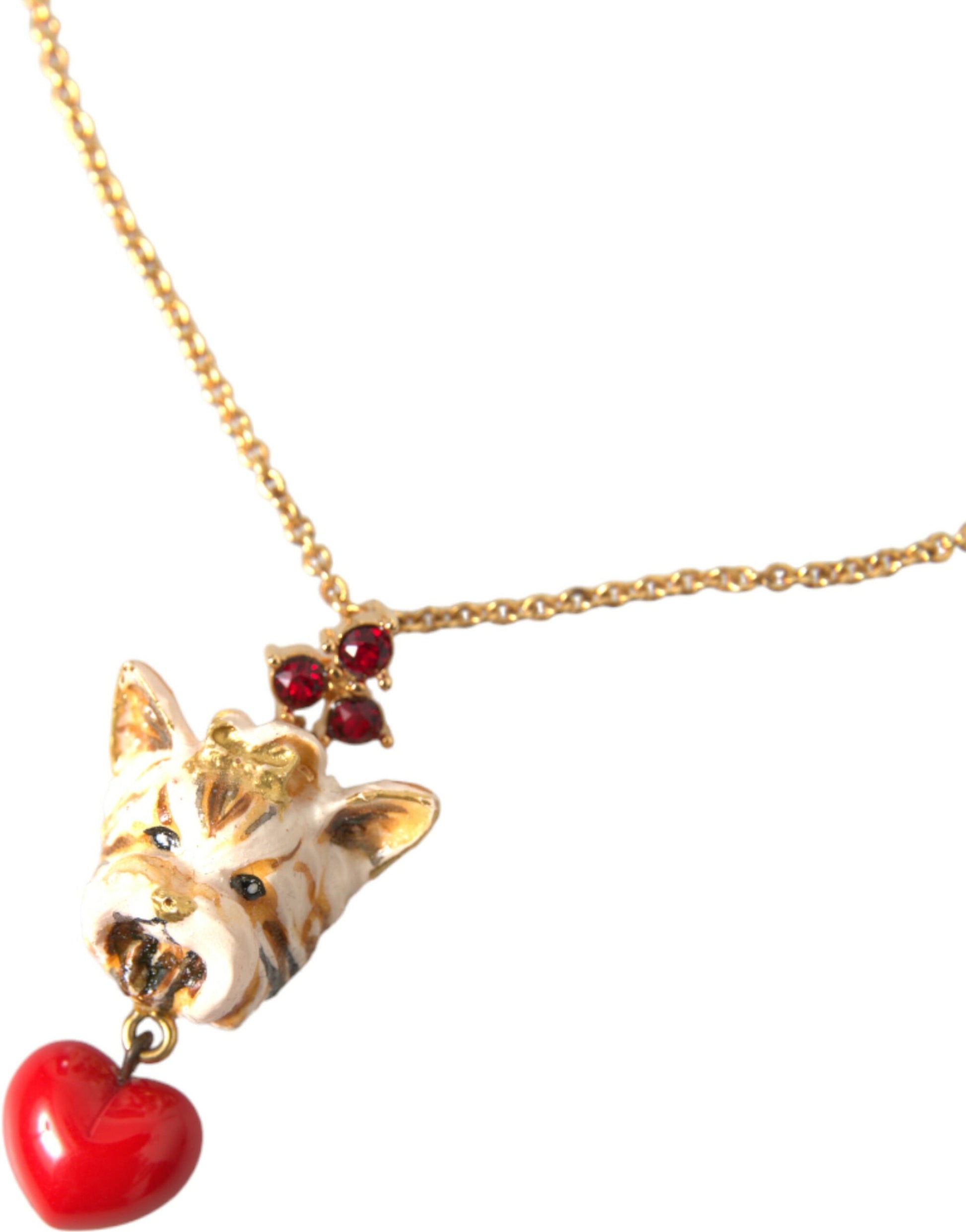 Gold Brass Chain Dog Heart Pendant Charm Necklace Jewelry Dolce & Gabbana