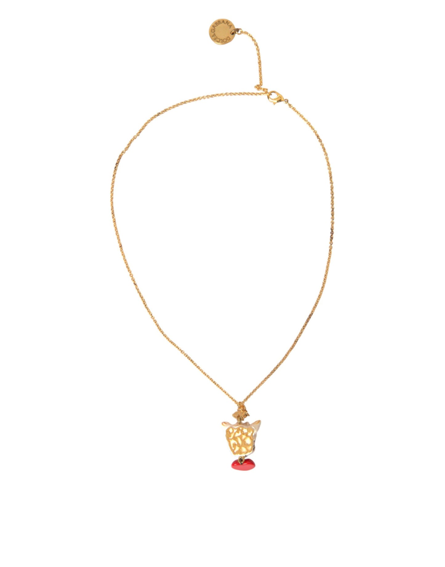 Gold Brass Chain Dog Heart Pendant Charm Necklace Jewelry Dolce & Gabbana