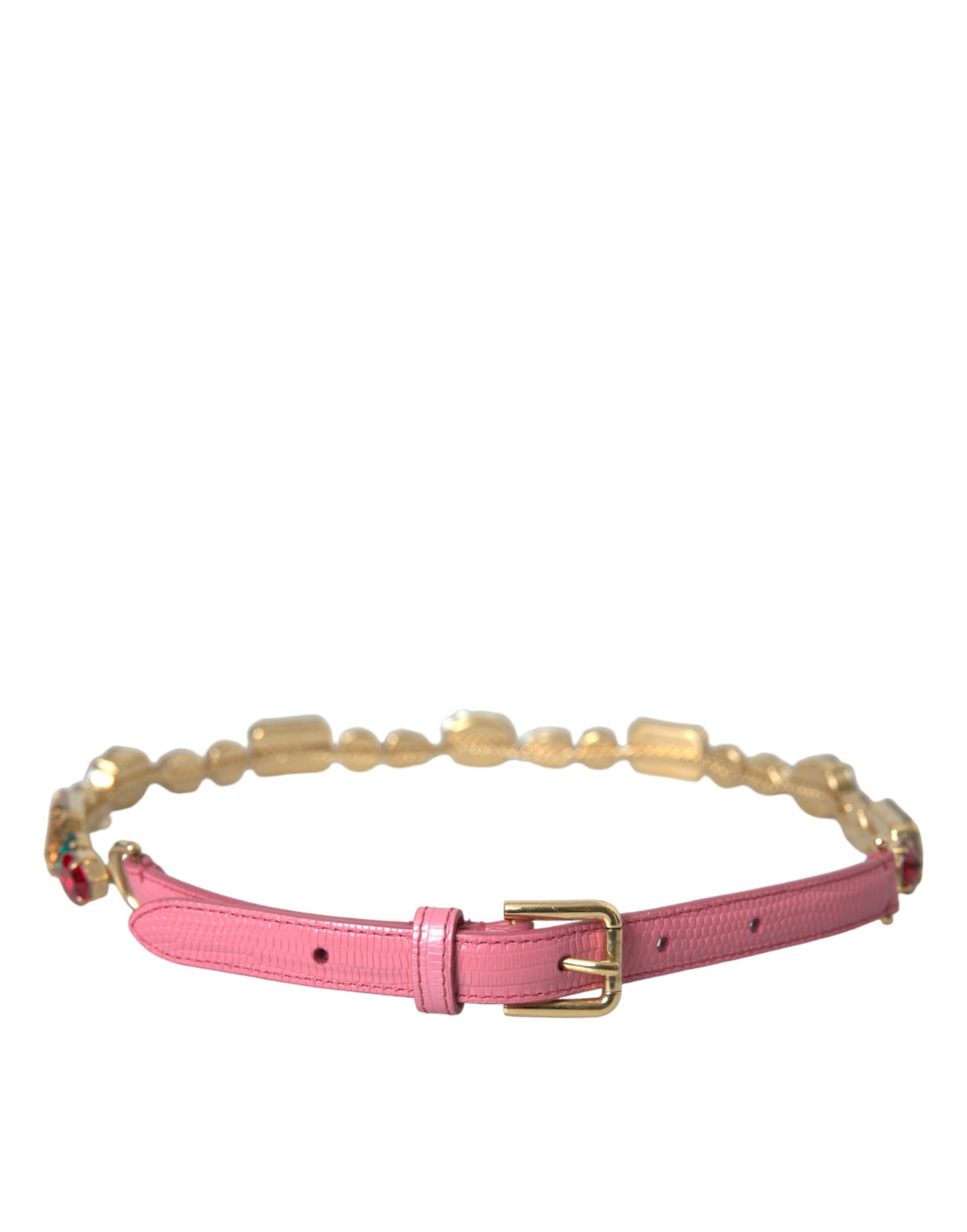 Pink Leather Crystal Chain Embellished Belt Belt Dolce & Gabbana