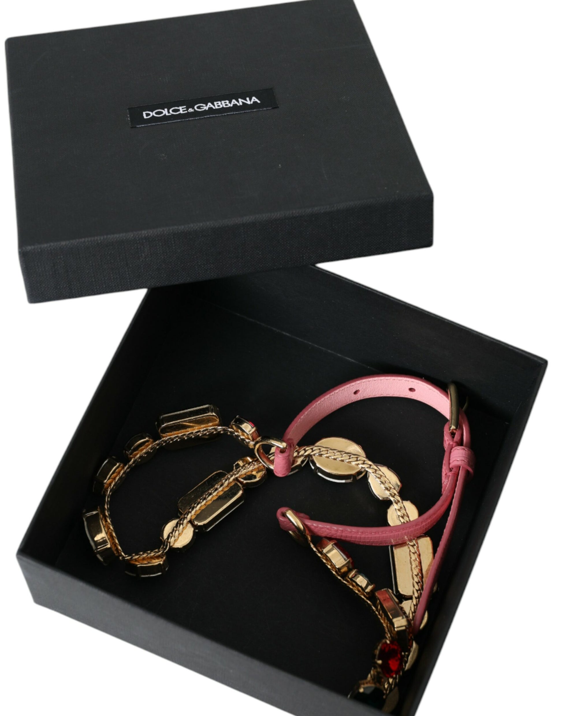 Pink Leather Crystal Chain Embellished Belt Belt Dolce & Gabbana