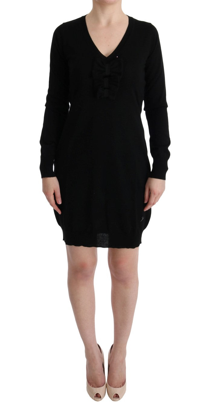 Black Wool Long Sleeve Shift Dress Dress MARGHI LO'