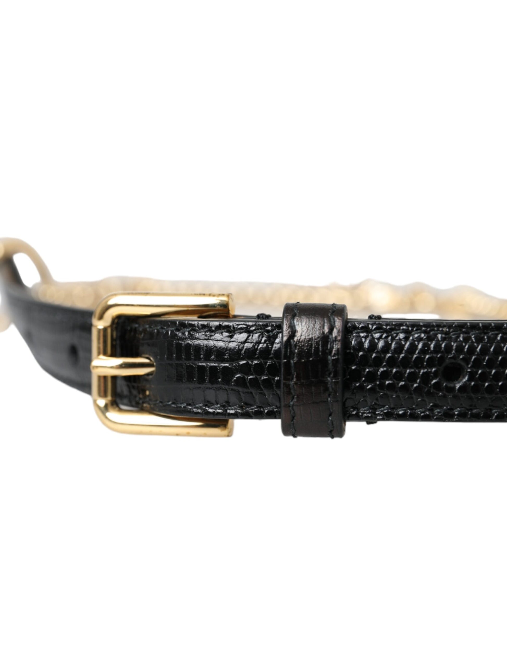 Black Leather Gold Chain Crystal Waist Women Belt Belt Dolce & Gabbana