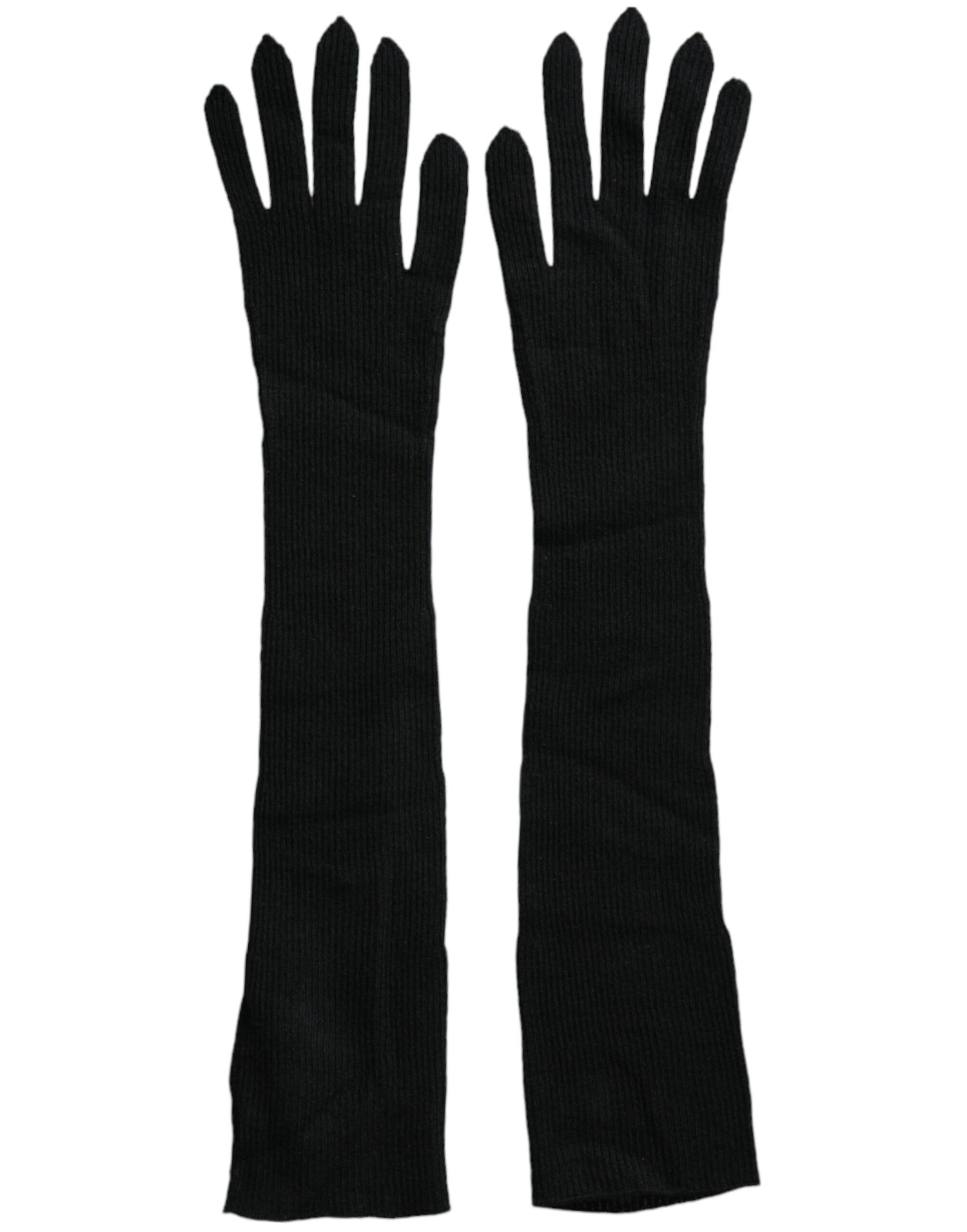 Black Cashmere Knitted Elbow Length Gloves Gloves Dolce & Gabbana