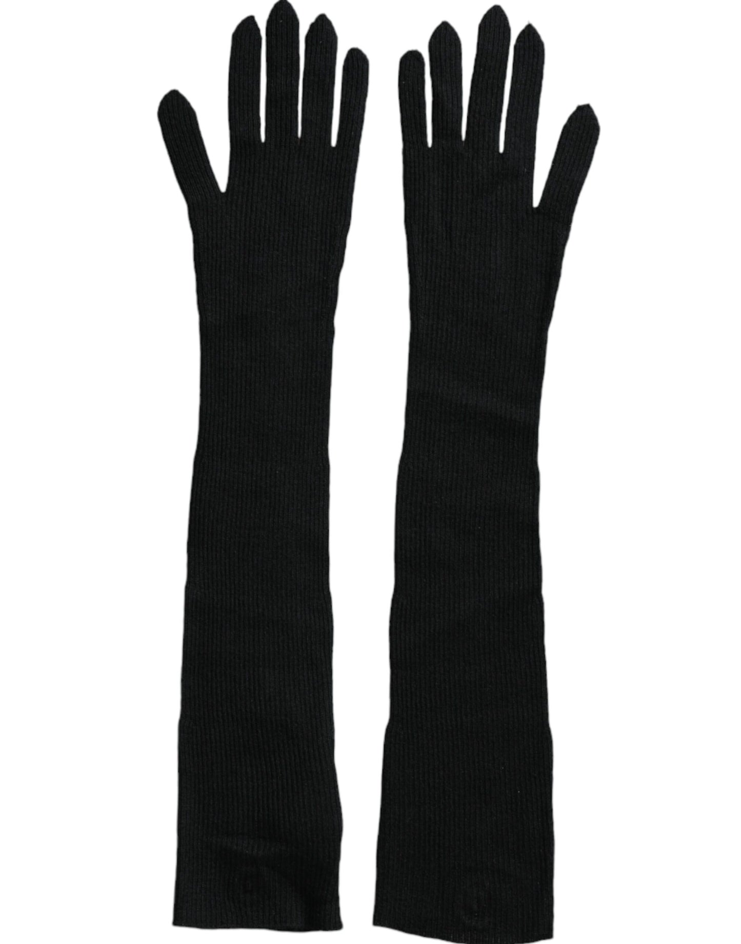 Black Cashmere Knitted Elbow Length Gloves Gloves Dolce & Gabbana