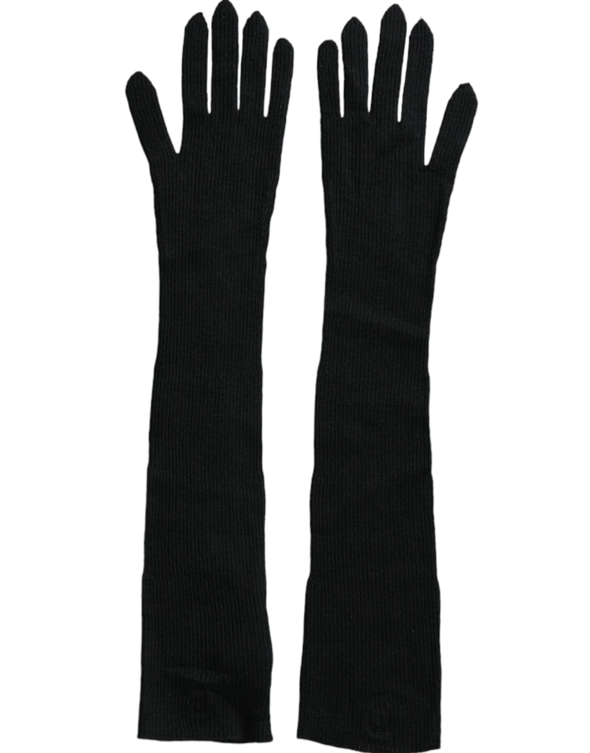Black Cashmere Knitted Elbow Length Gloves Gloves Dolce & Gabbana