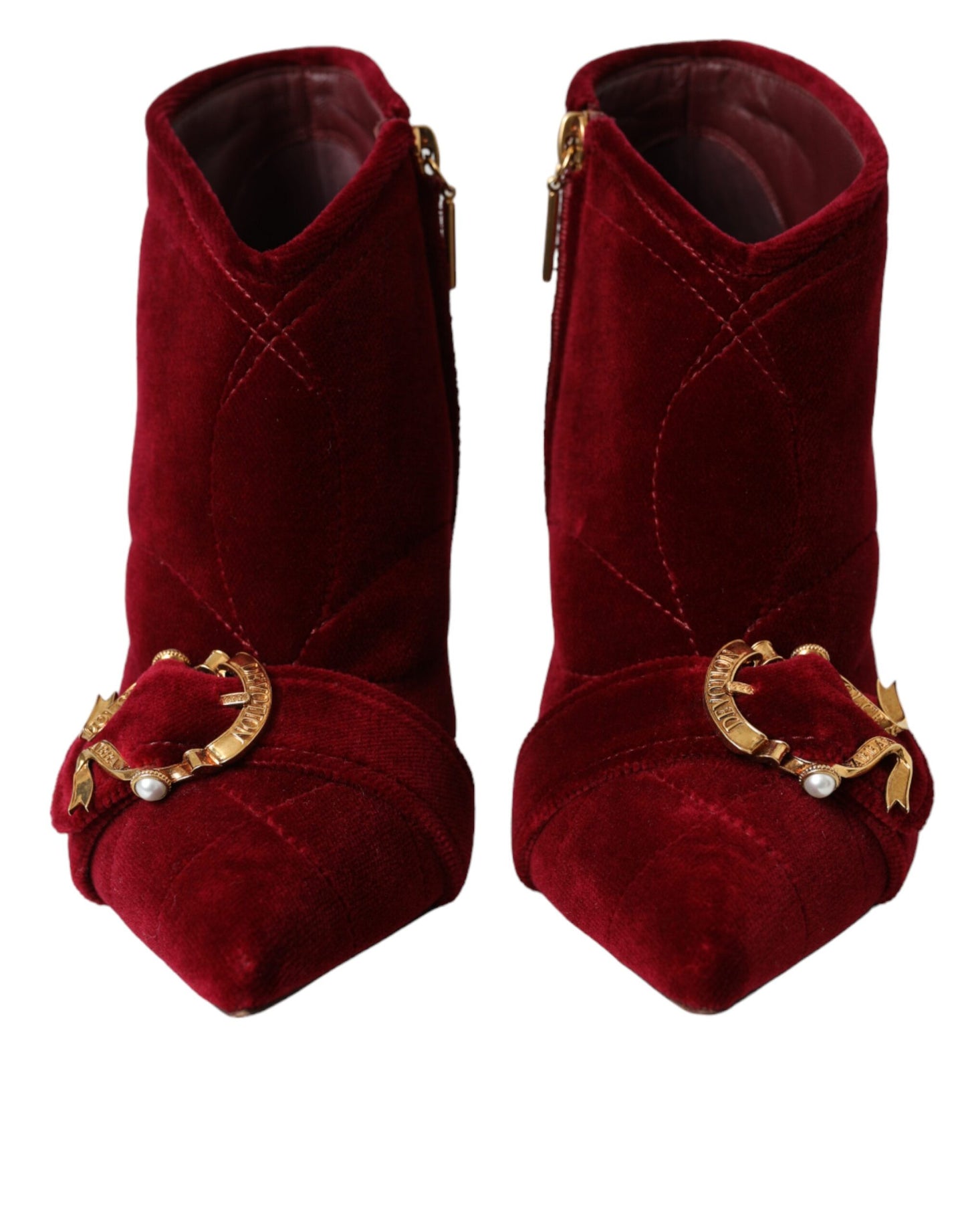 Dark Red Velvet Devotion Buckle Boots Shoes Shoes Dolce & Gabbana