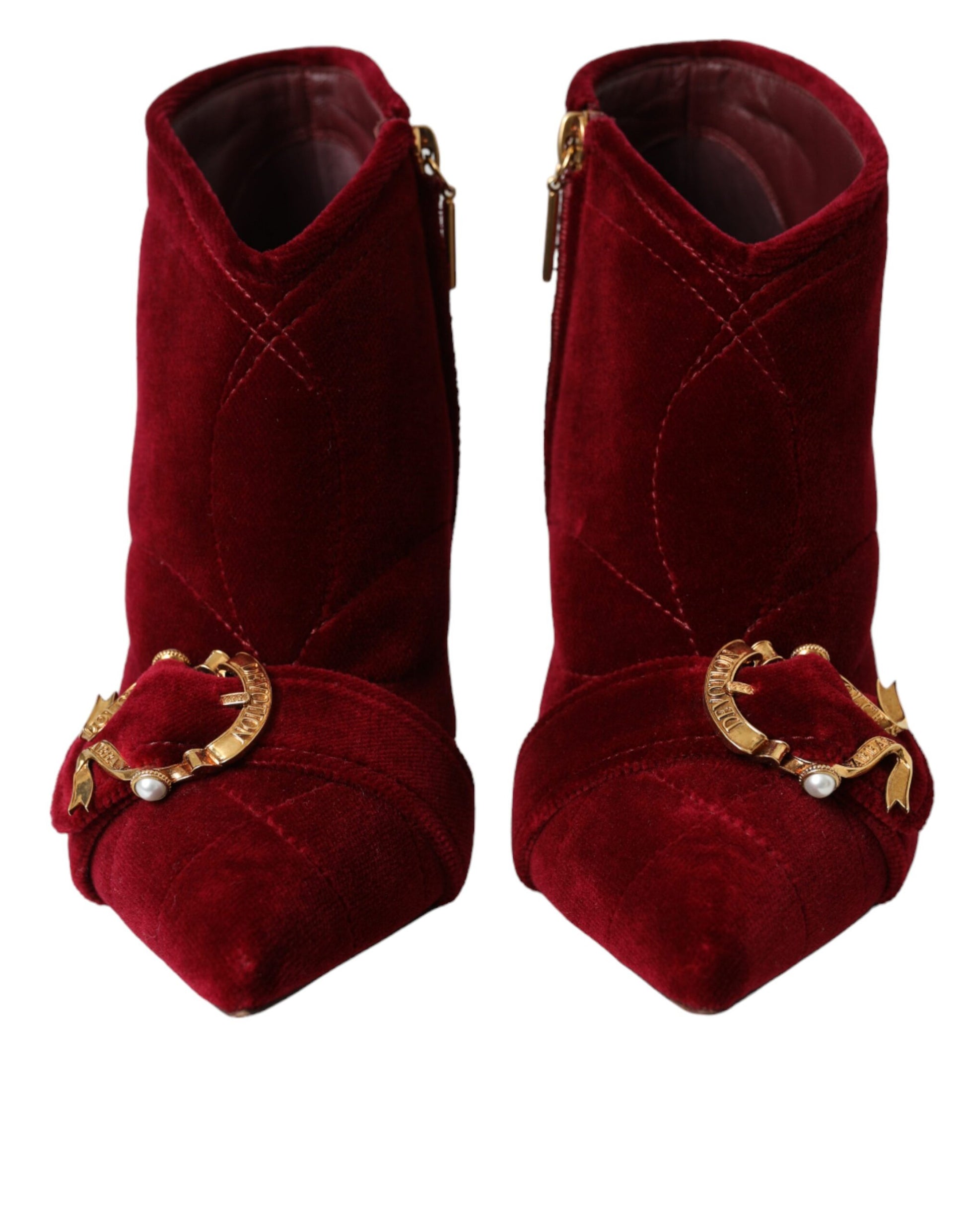 Dark Red Velvet Devotion Buckle Boots Shoes Shoes Dolce & Gabbana