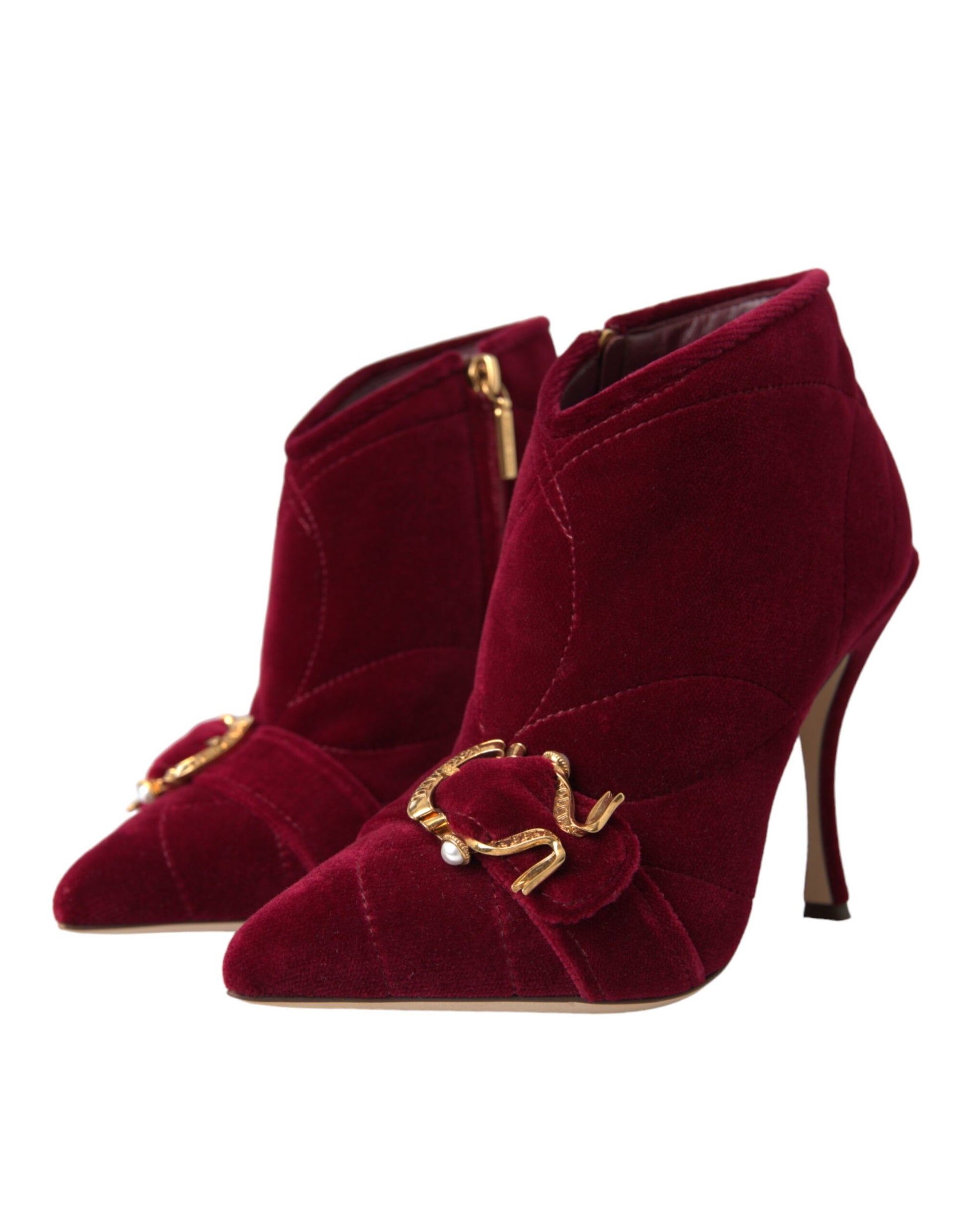 Dark Red Velvet Devotion Buckle Boots Shoes Shoes Dolce & Gabbana