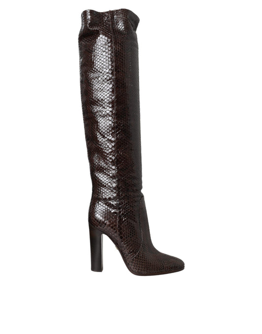 Brown Exotic Leather Heels High Boots Shoes Shoes Dolce & Gabbana