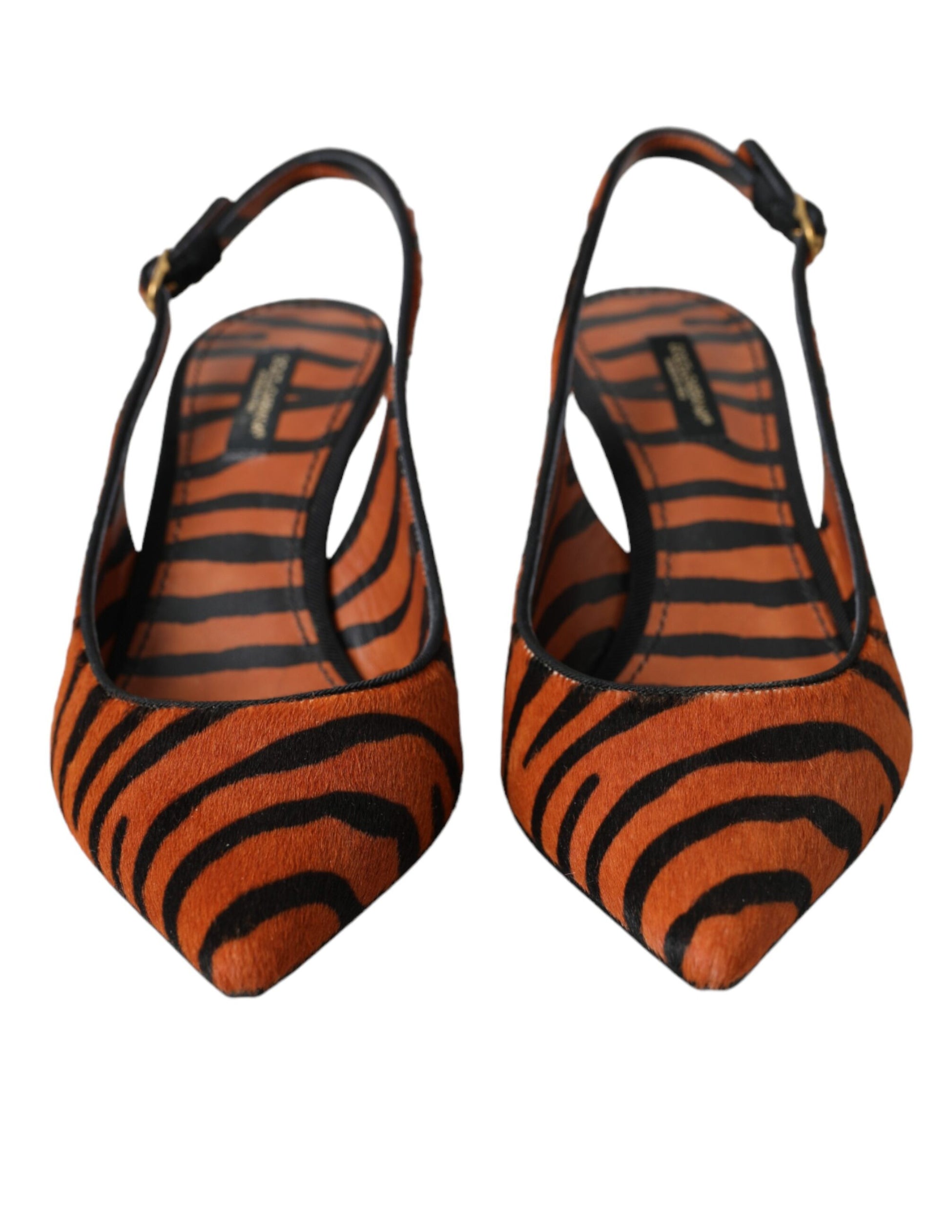 Black Orange Zebra Leather Slingbacks Shoes Shoes Dolce & Gabbana