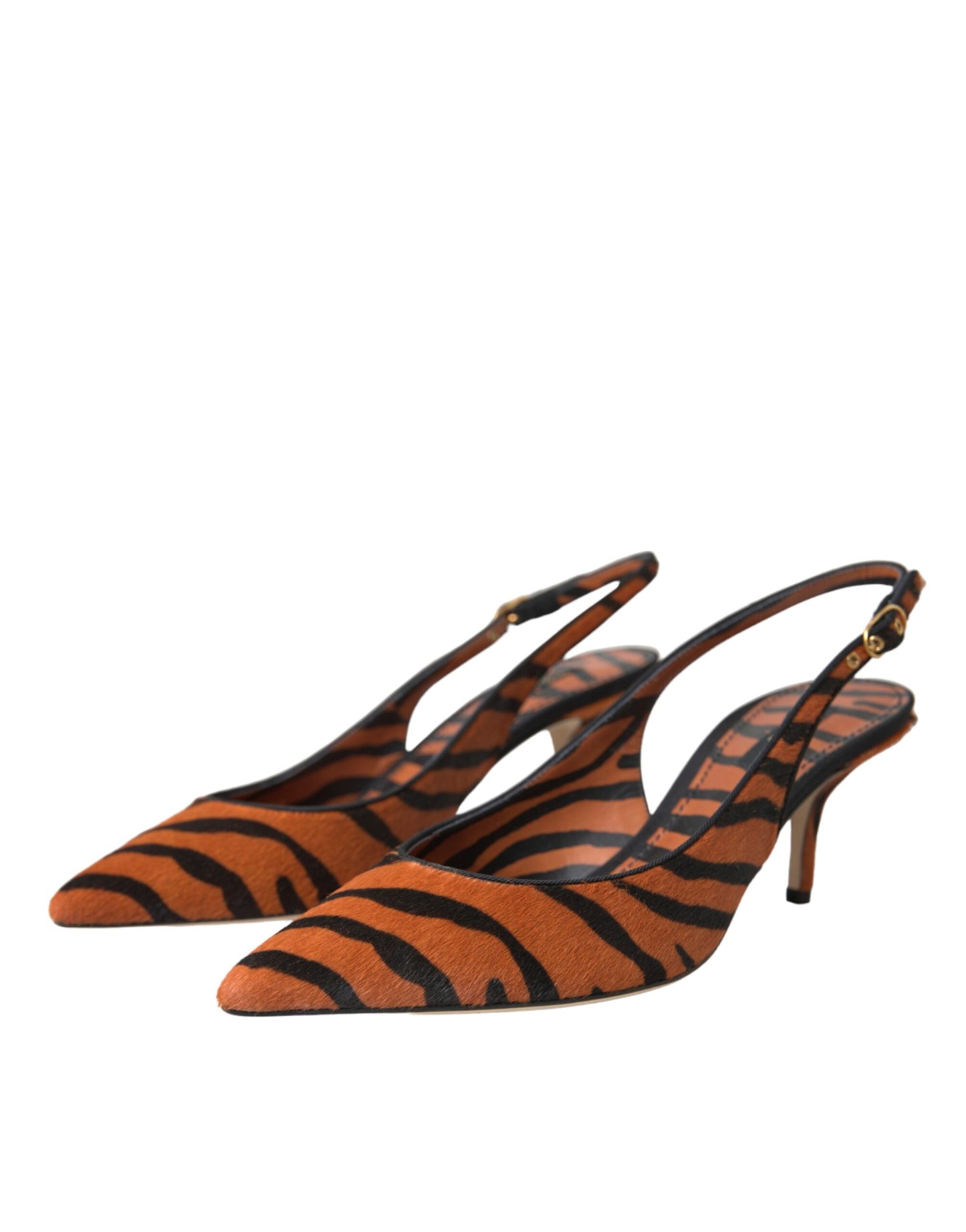Black Orange Zebra Leather Slingbacks Shoes Shoes Dolce & Gabbana