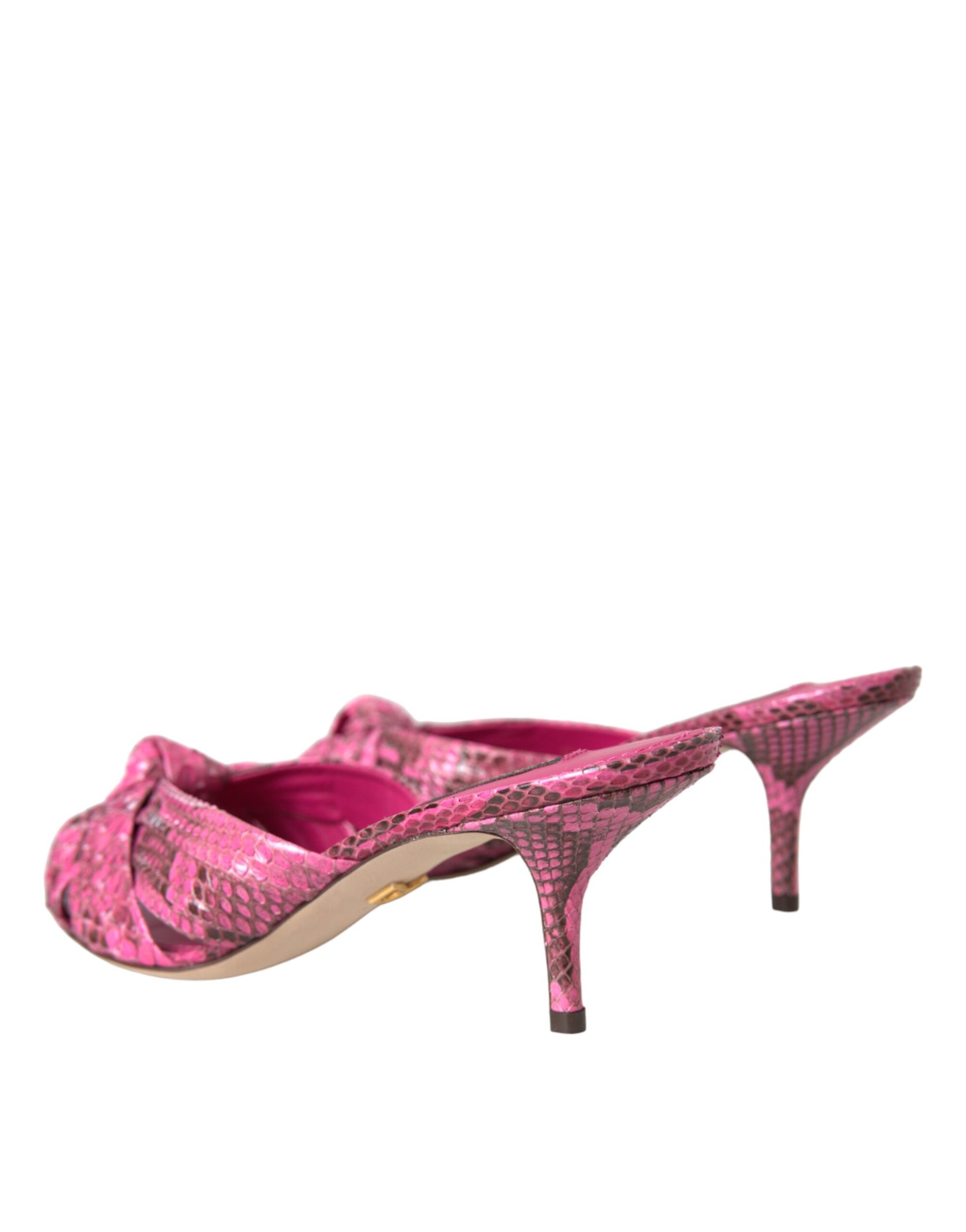 Pink Exotic Leather Kitten Heels Slides Shoes Shoes Dolce & Gabbana