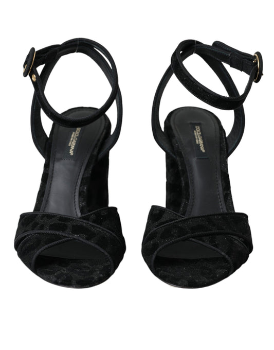 Black Leopard Suede Heels Sandals Shoes Shoes Dolce & Gabbana