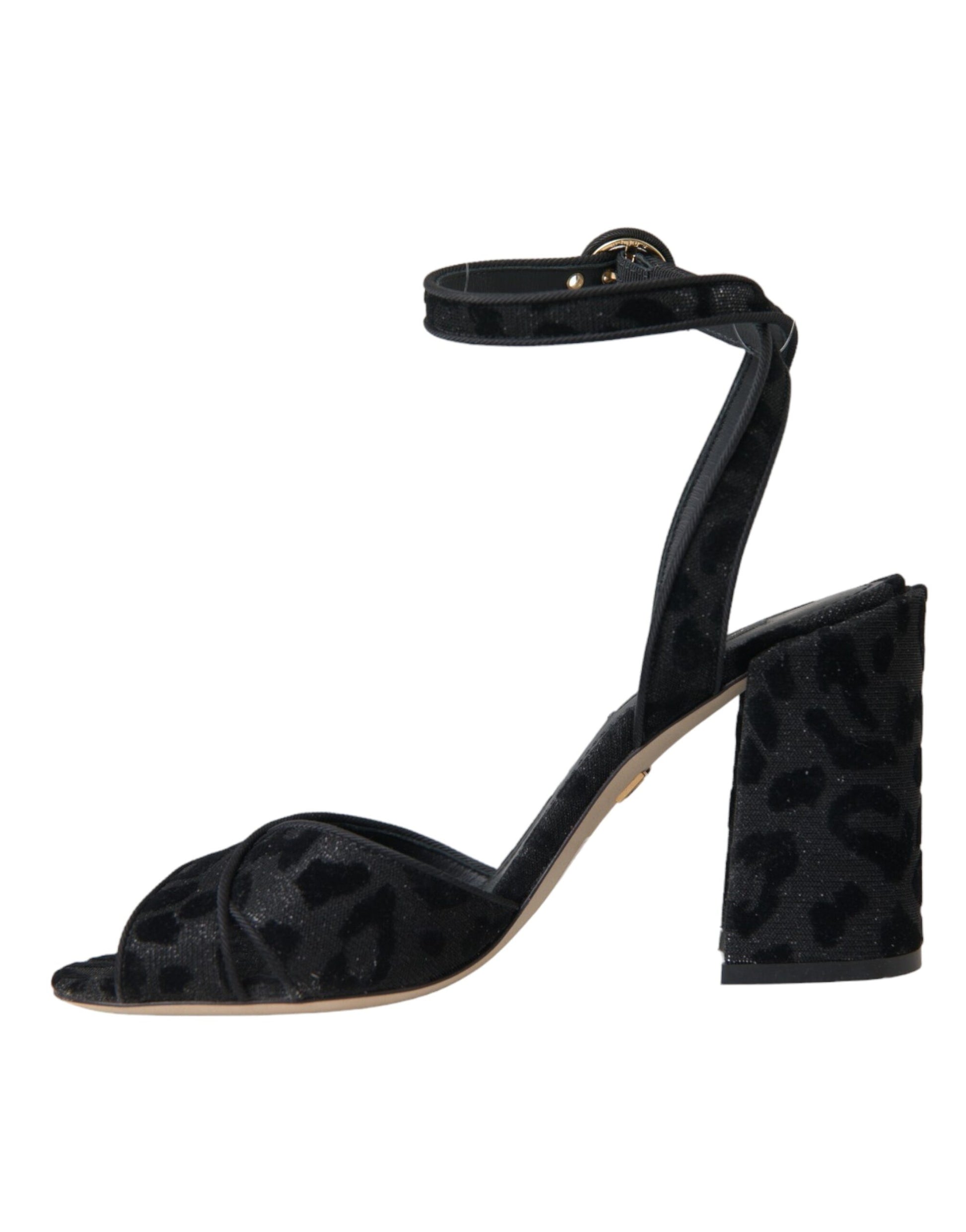 Black Leopard Suede Heels Sandals Shoes Shoes Dolce & Gabbana