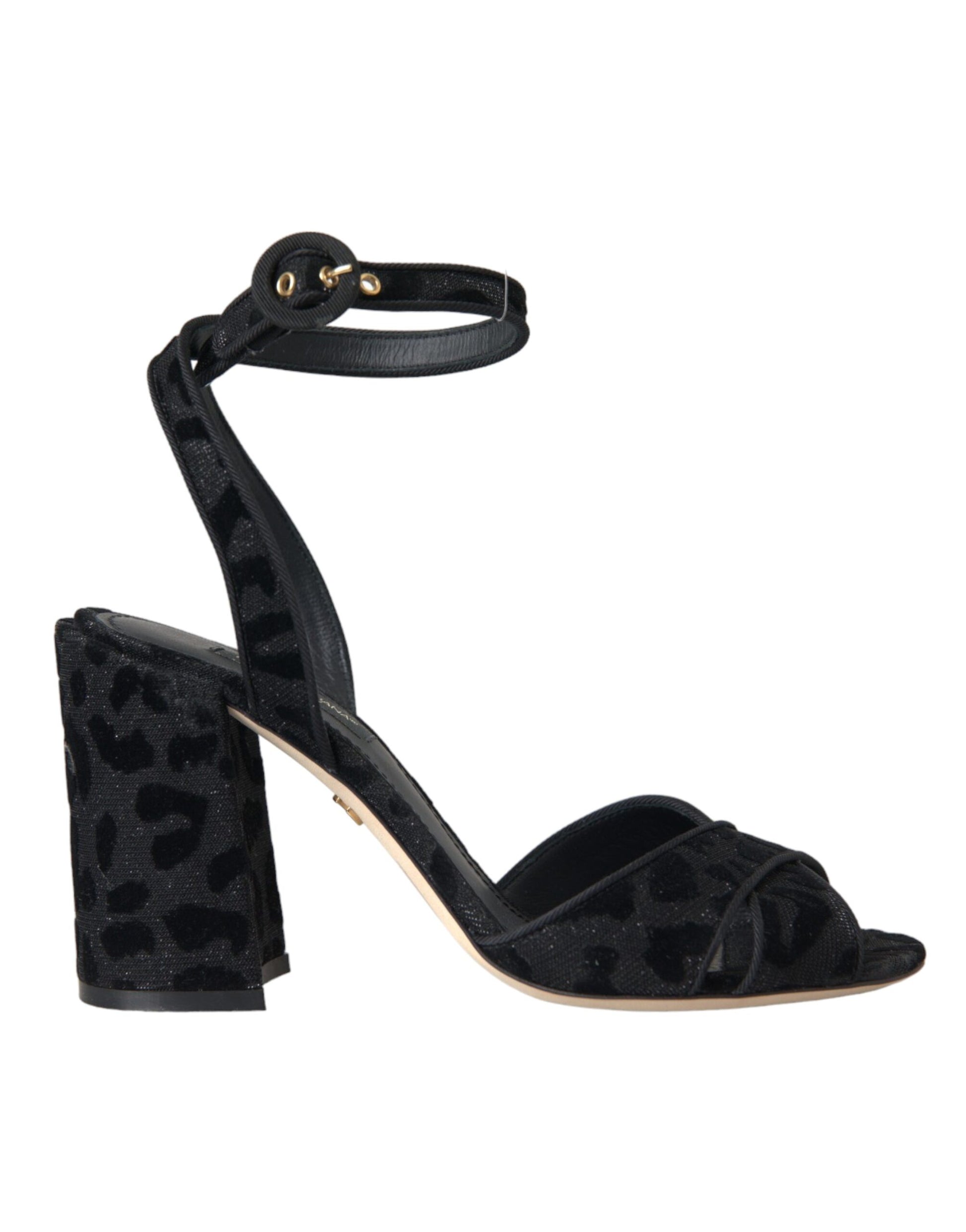 Black Leopard Suede Heels Sandals Shoes Shoes Dolce & Gabbana