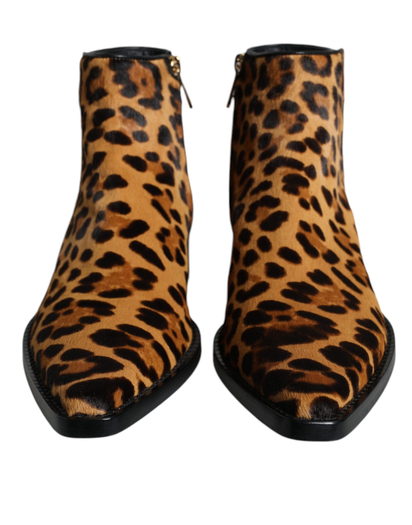 Brown Leopard Calf Fur Ankle Boots Shoes Shoes Dolce & Gabbana