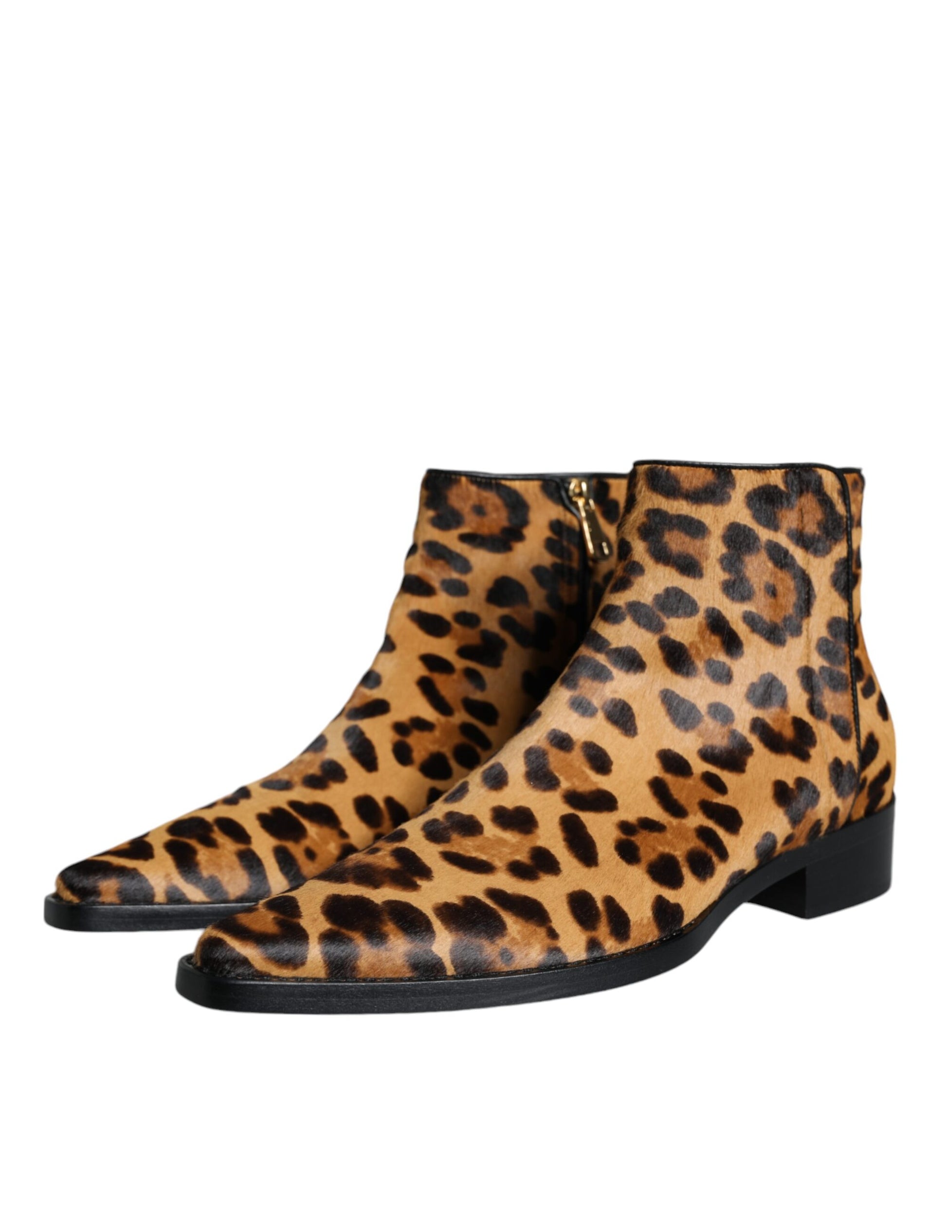Brown Leopard Calf Fur Ankle Boots Shoes Shoes Dolce & Gabbana