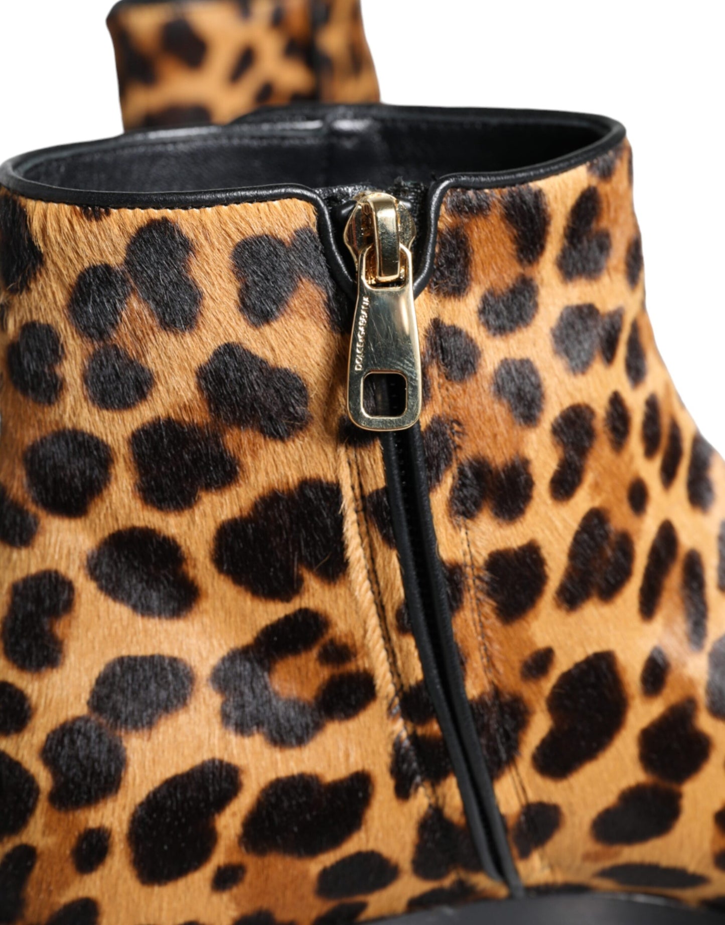 Brown Leopard Calf Fur Ankle Boots Shoes Shoes Dolce & Gabbana