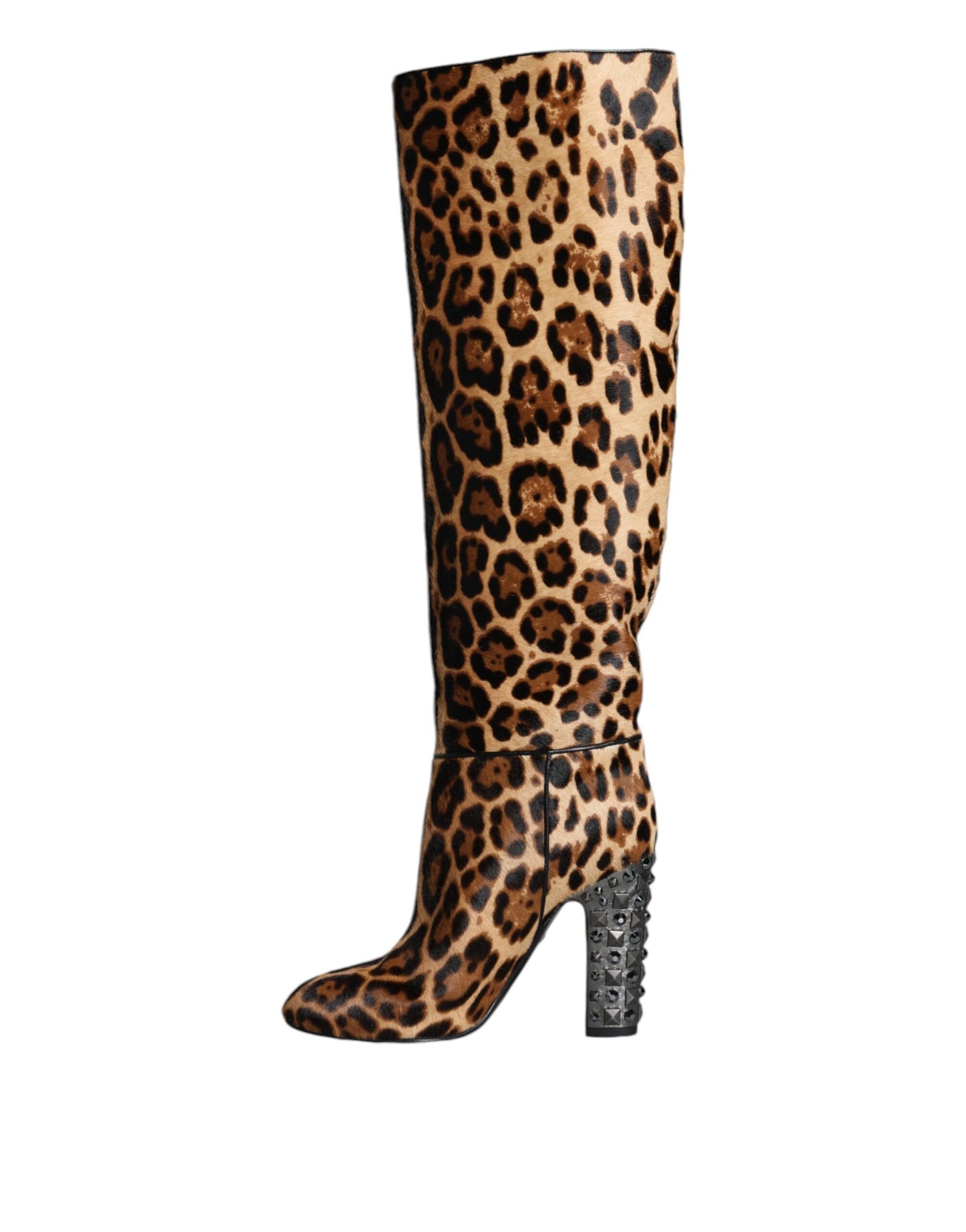 Beige Black Leopard Knee High Boots Shoes Shoes Dolce & Gabbana