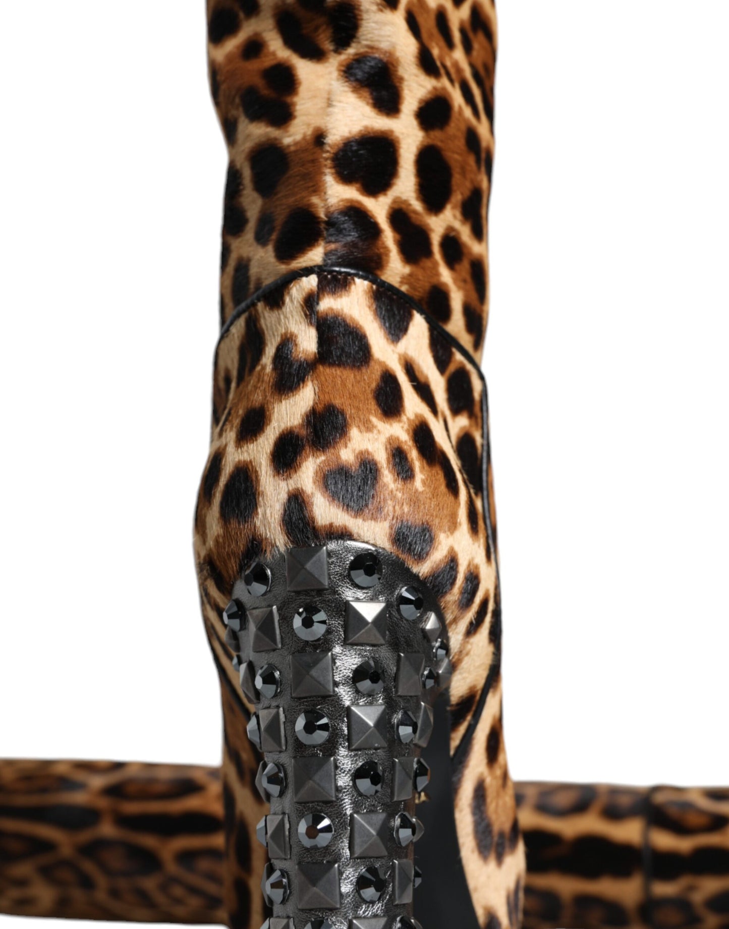 Beige Black Leopard Knee High Boots Shoes Shoes Dolce & Gabbana