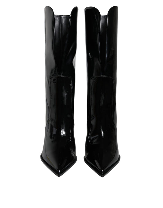 Black Patent Leather Mid Calf Boots Shoes Shoes Dolce & Gabbana