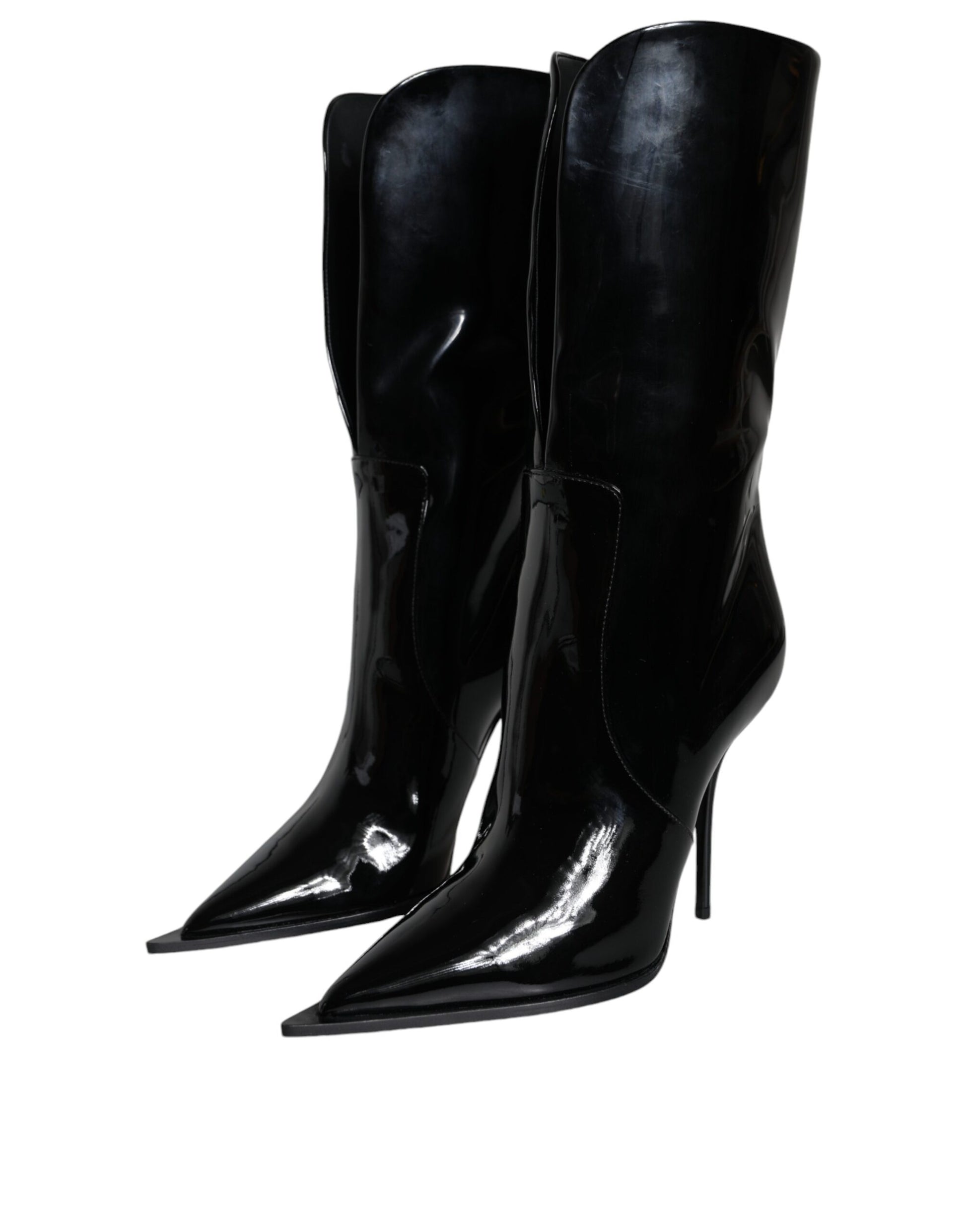 Black Patent Leather Mid Calf Boots Shoes Shoes Dolce & Gabbana