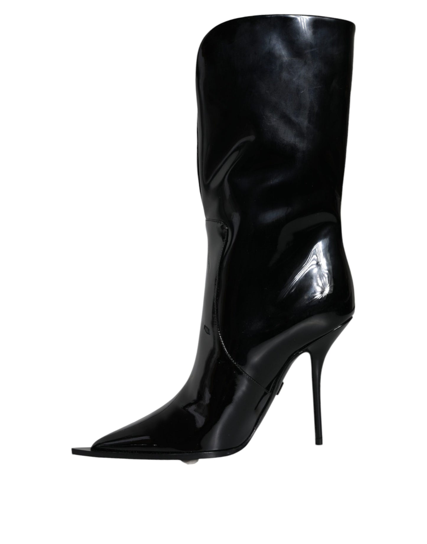 Black Patent Leather Mid Calf Boots Shoes Shoes Dolce & Gabbana