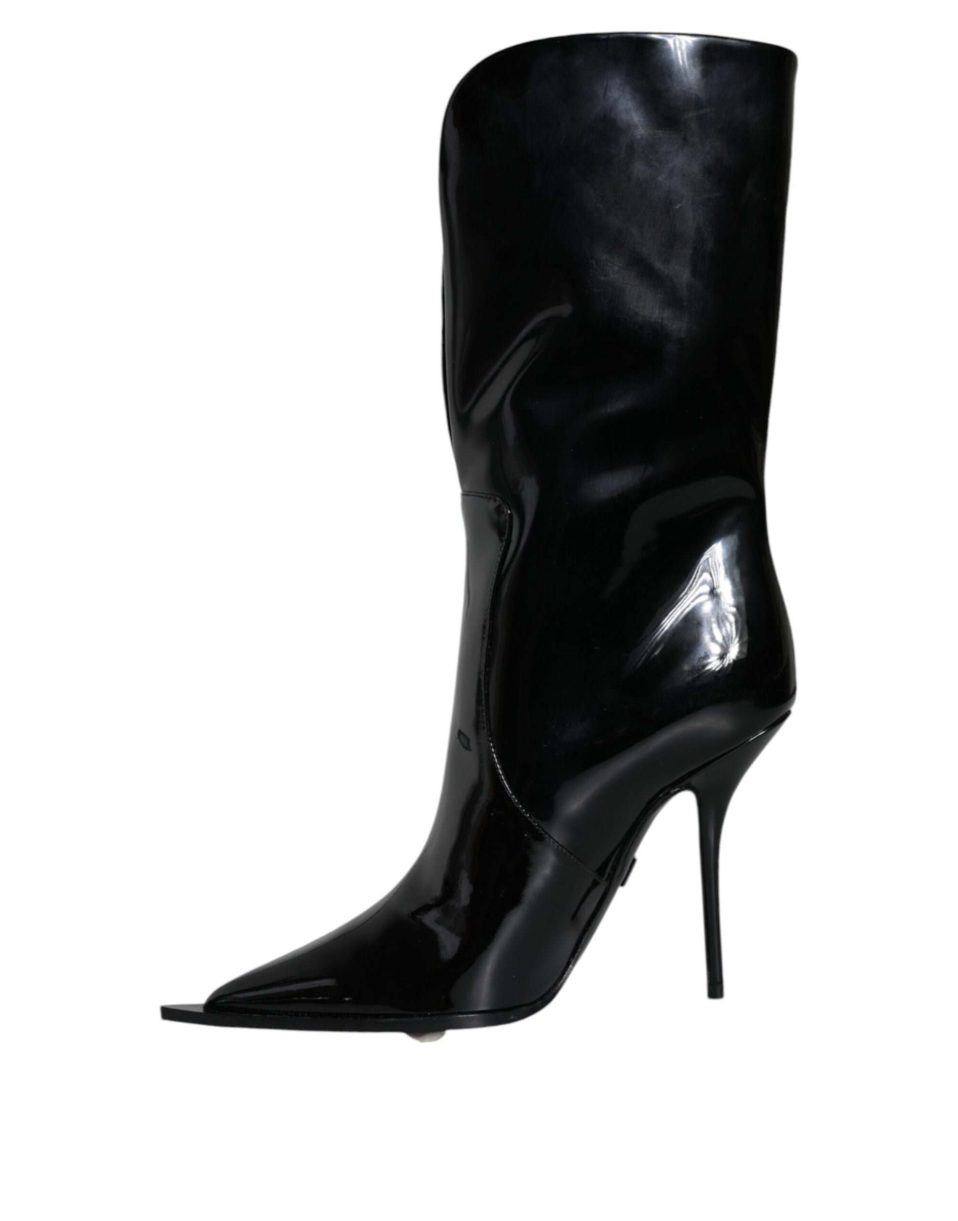 Black Patent Leather Mid Calf Boots Shoes Shoes Dolce & Gabbana