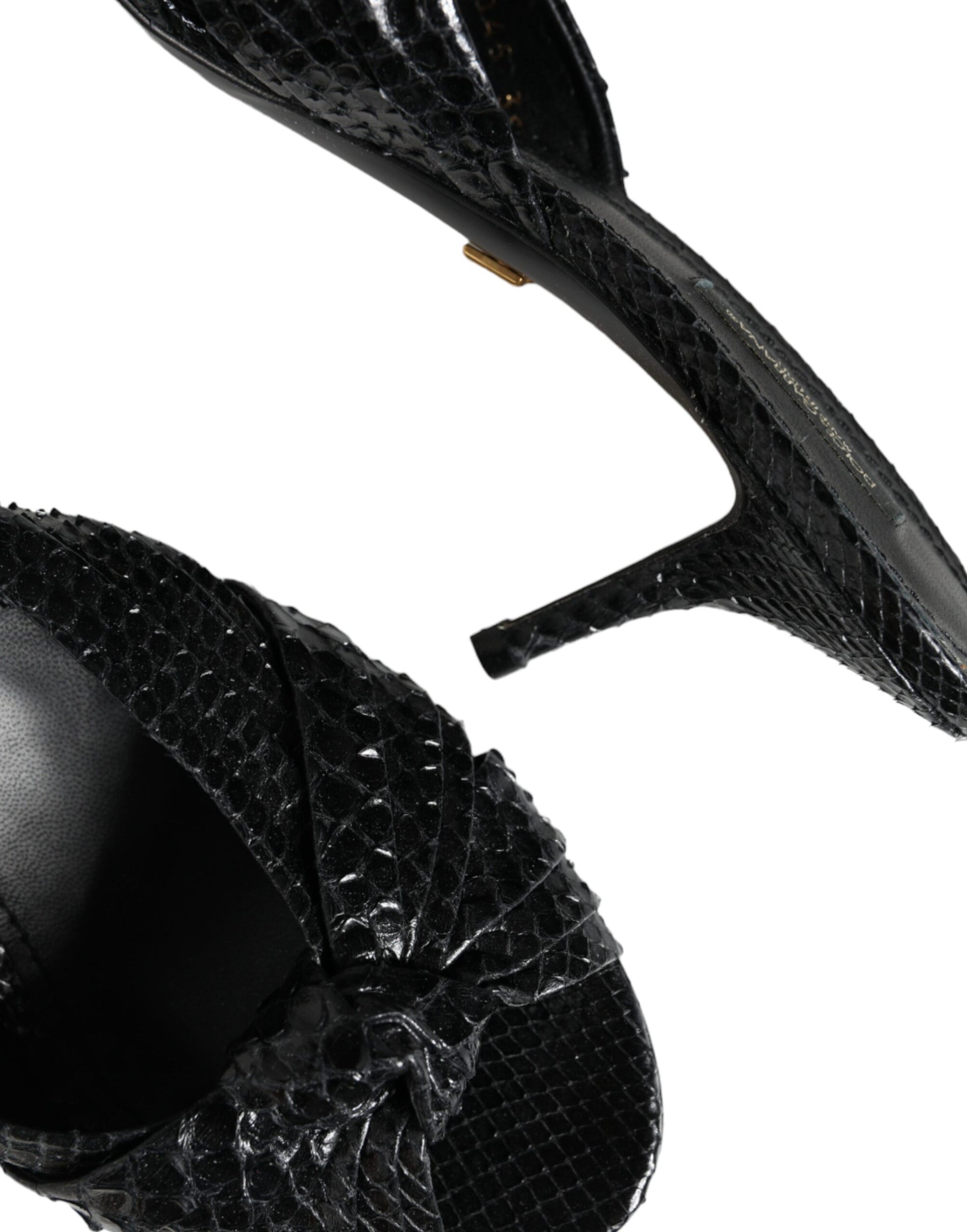 Black Leather Heels Slides Sandals Shoes Shoes Dolce & Gabbana