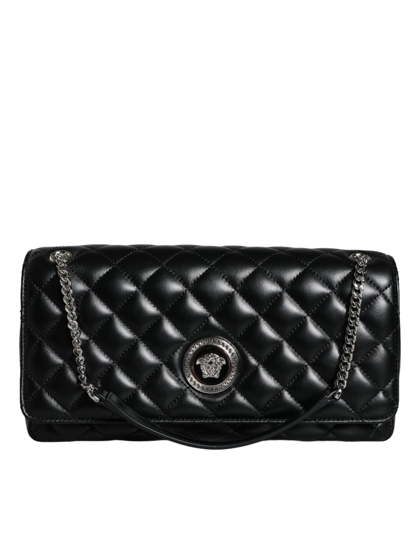 Black Quilted Lambskin Leather Crossbody Shoulder Bag Bags Versace