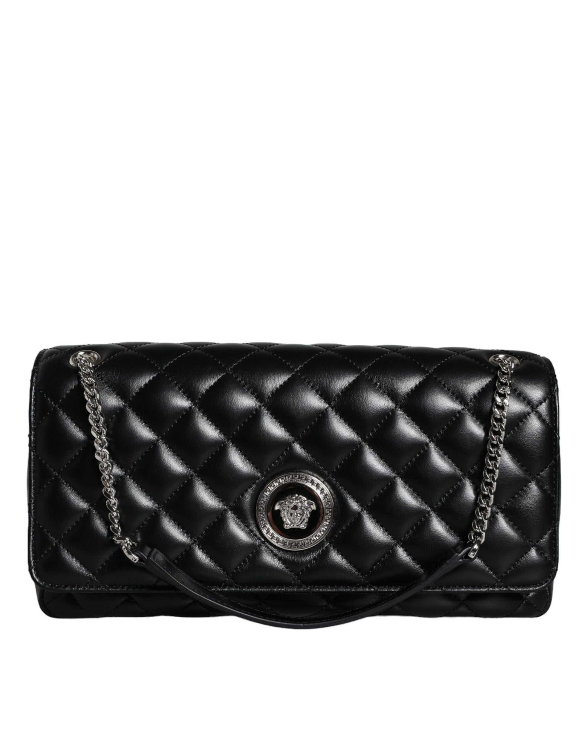 Black Quilted Lambskin Leather Crossbody Shoulder Bag Bags Versace
