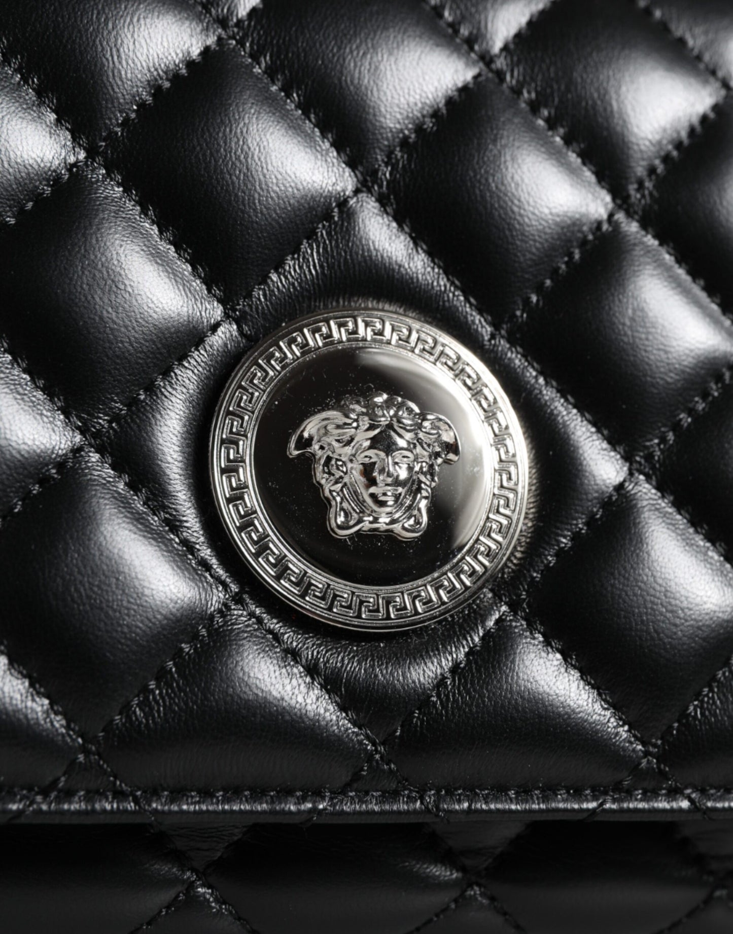 Black Quilted Lambskin Leather Crossbody Shoulder Bag Bags Versace