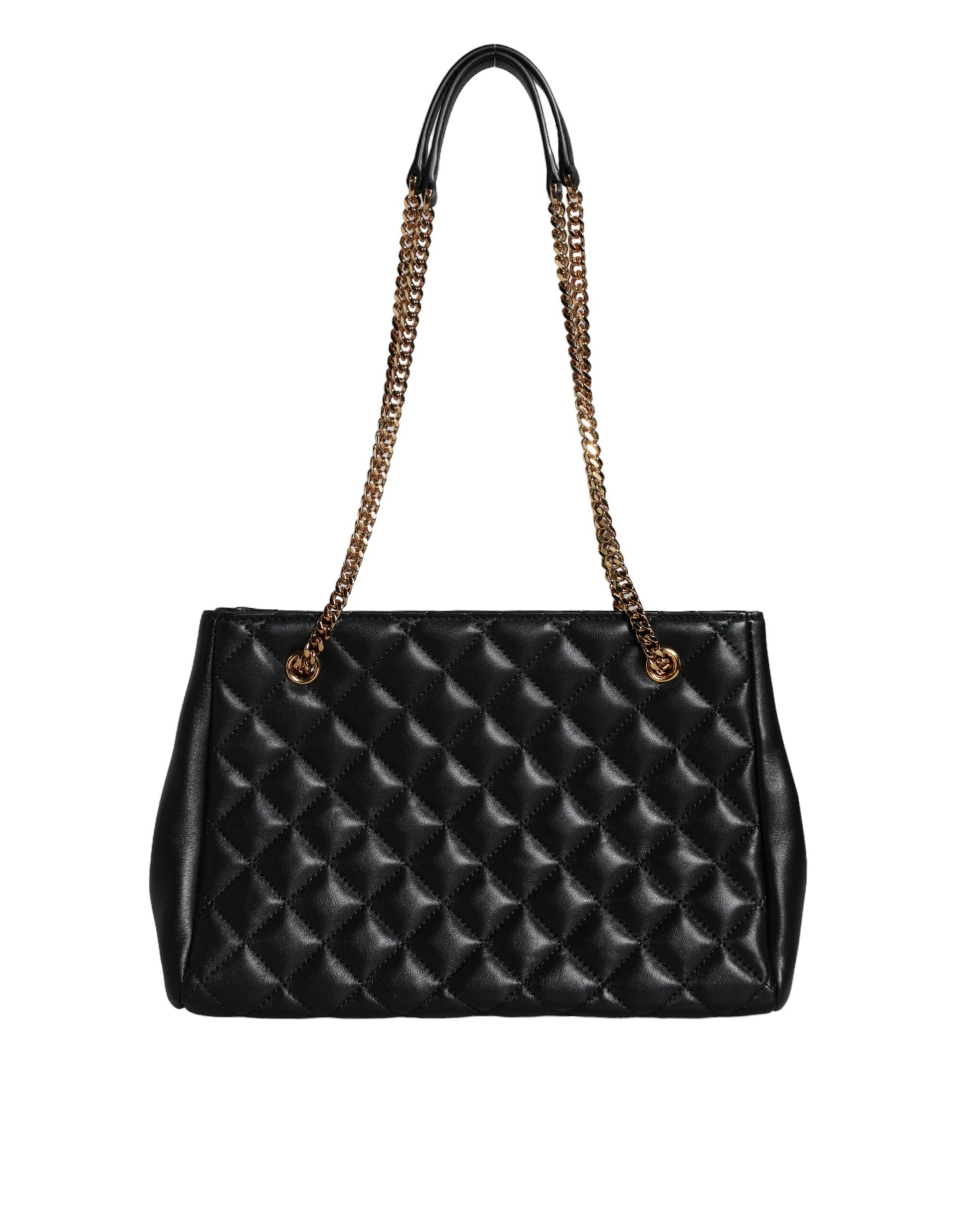 Black Quilted Nappa Leather Shoulder Chain Strap Bag Bags Versace