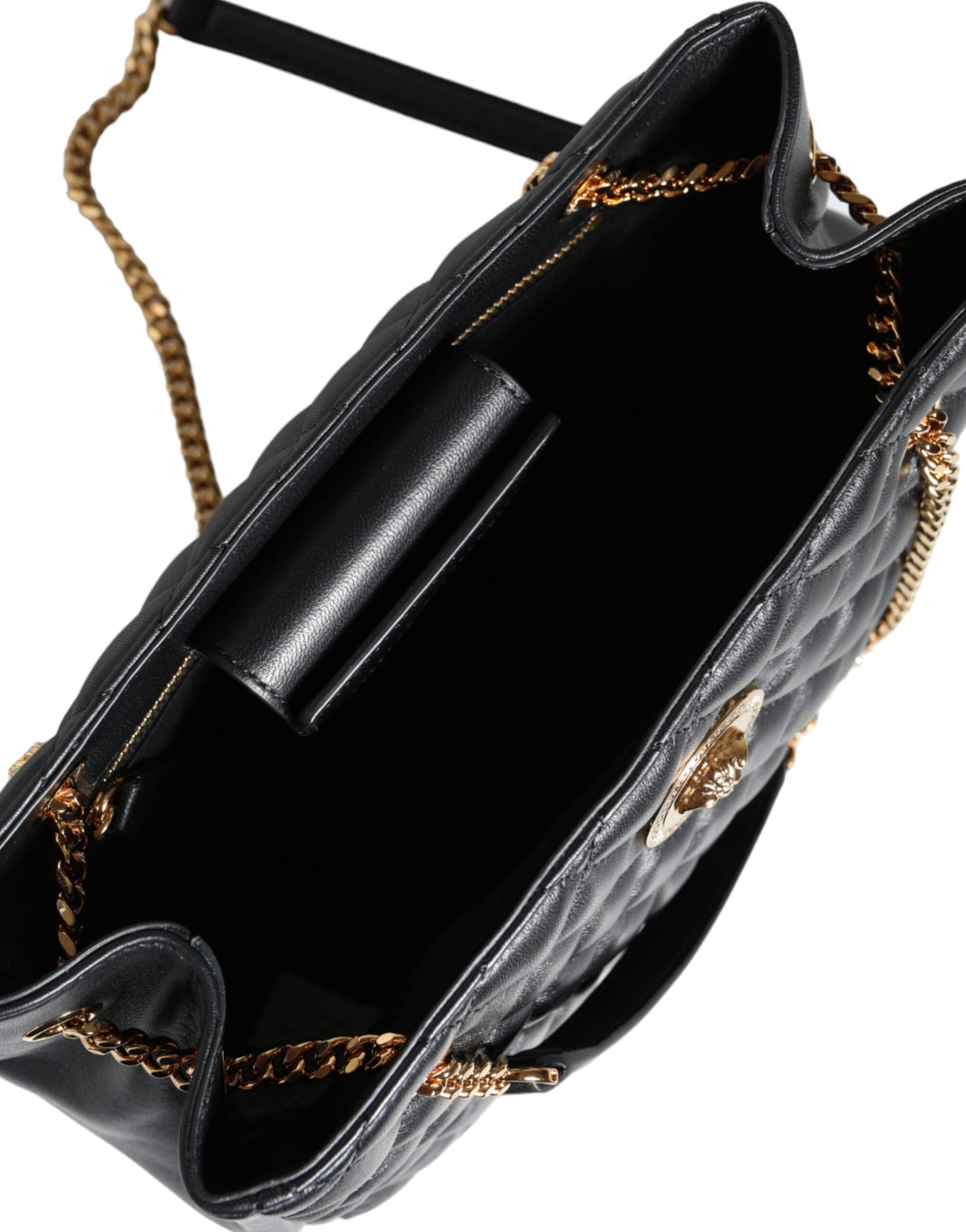 Black Quilted Nappa Leather Shoulder Chain Strap Bag Bags Versace