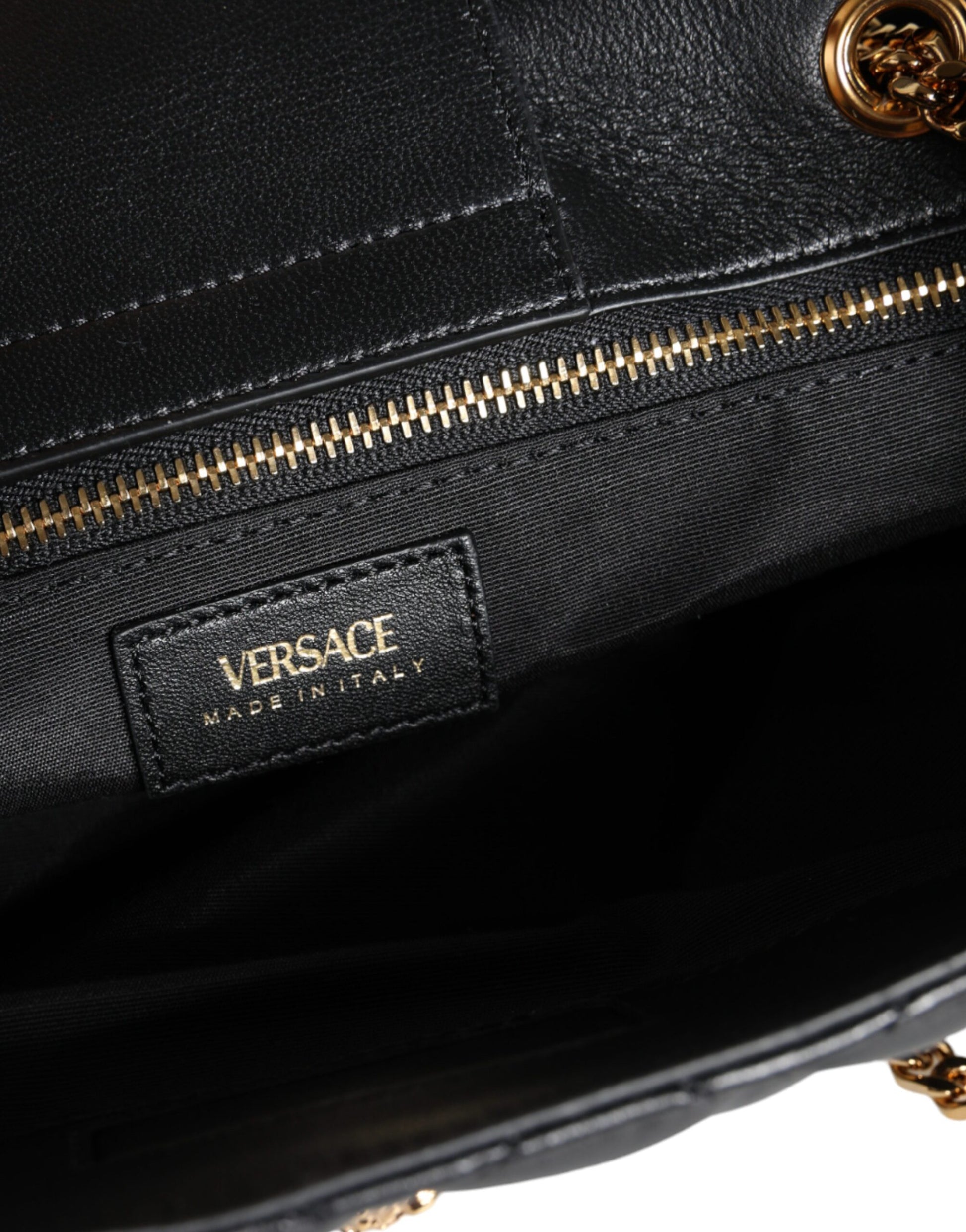 Black Quilted Nappa Leather Shoulder Chain Strap Bag Bags Versace