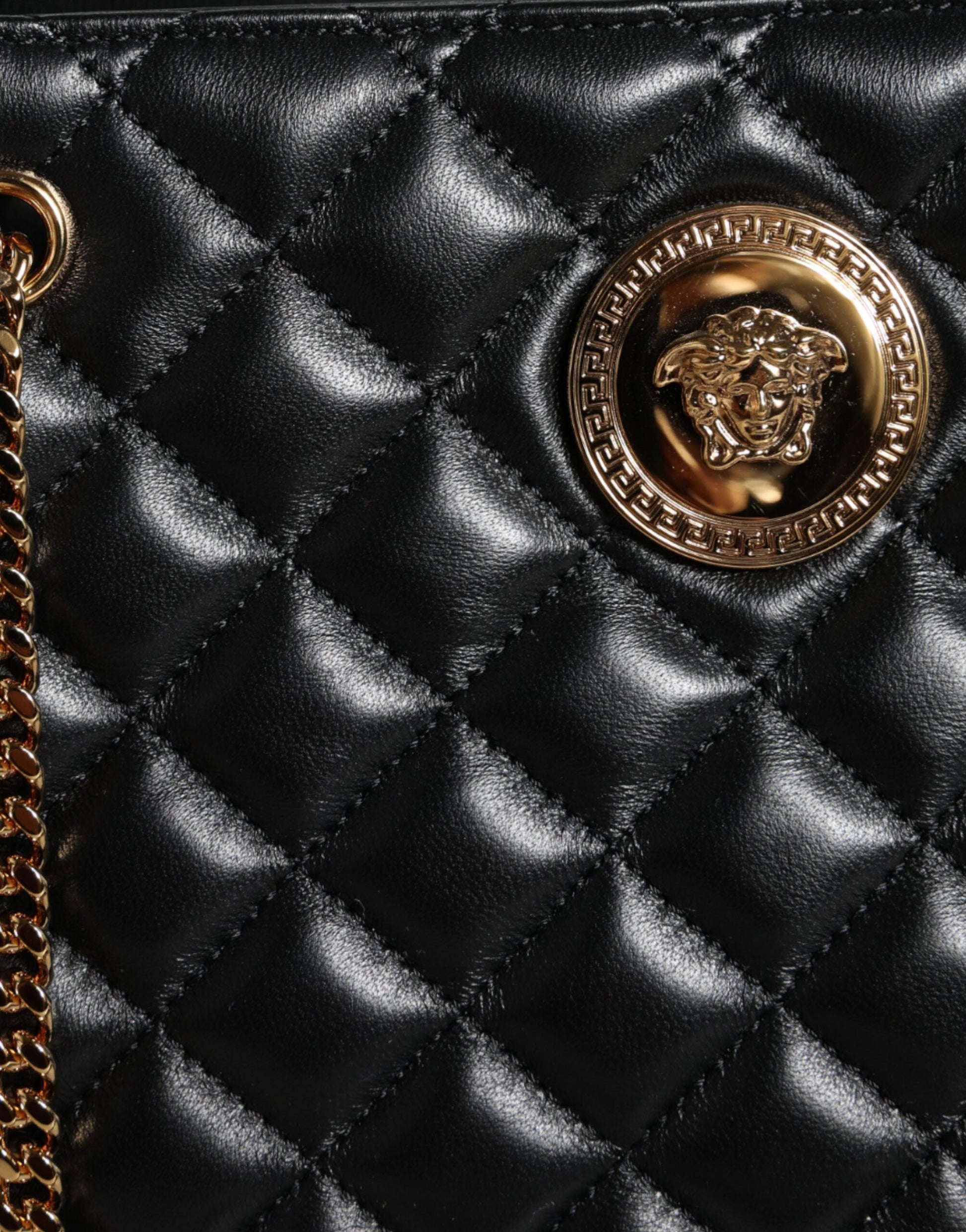 Black Quilted Nappa Leather Shoulder Chain Strap Bag Bags Versace