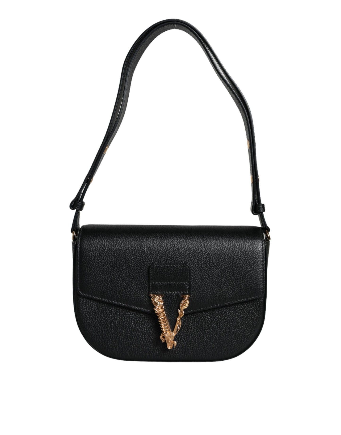Black Grainy Calf Leather Logo Crossbody Shoulder Bag Bags Versace