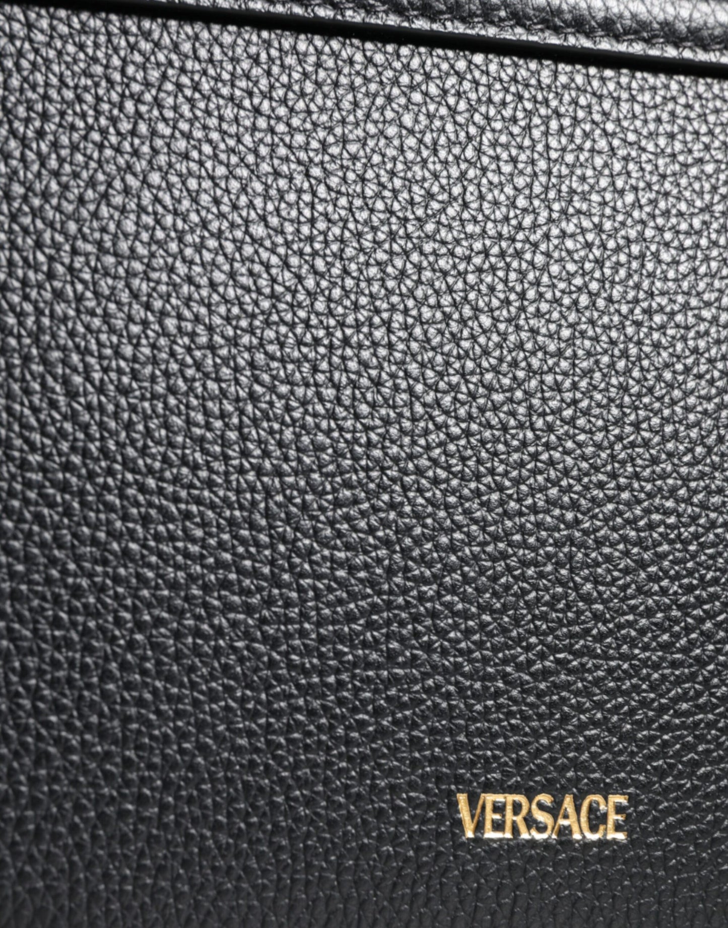 Black Grainy Calf Leather Logo Crossbody Shoulder Bag Bags Versace