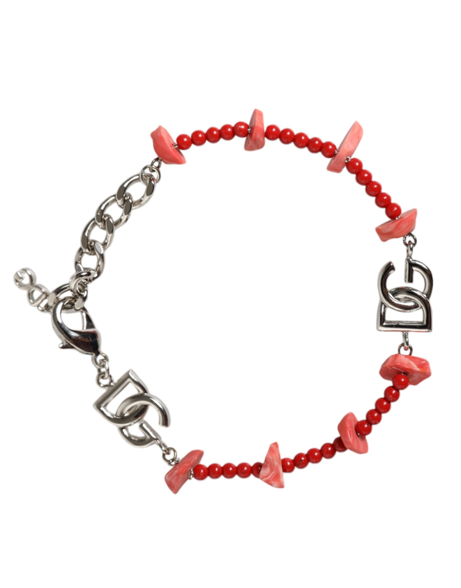 Silver Tone Brass Beaded Resin DG Logo Chain Bracelet Jewelry Dolce & Gabbana