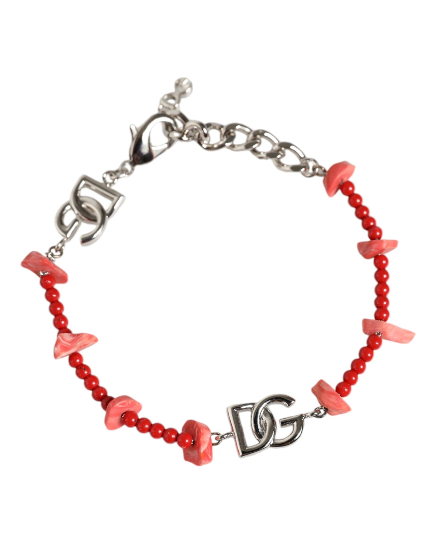 Silver Tone Brass Beaded Resin DG Logo Chain Bracelet Jewelry Dolce & Gabbana